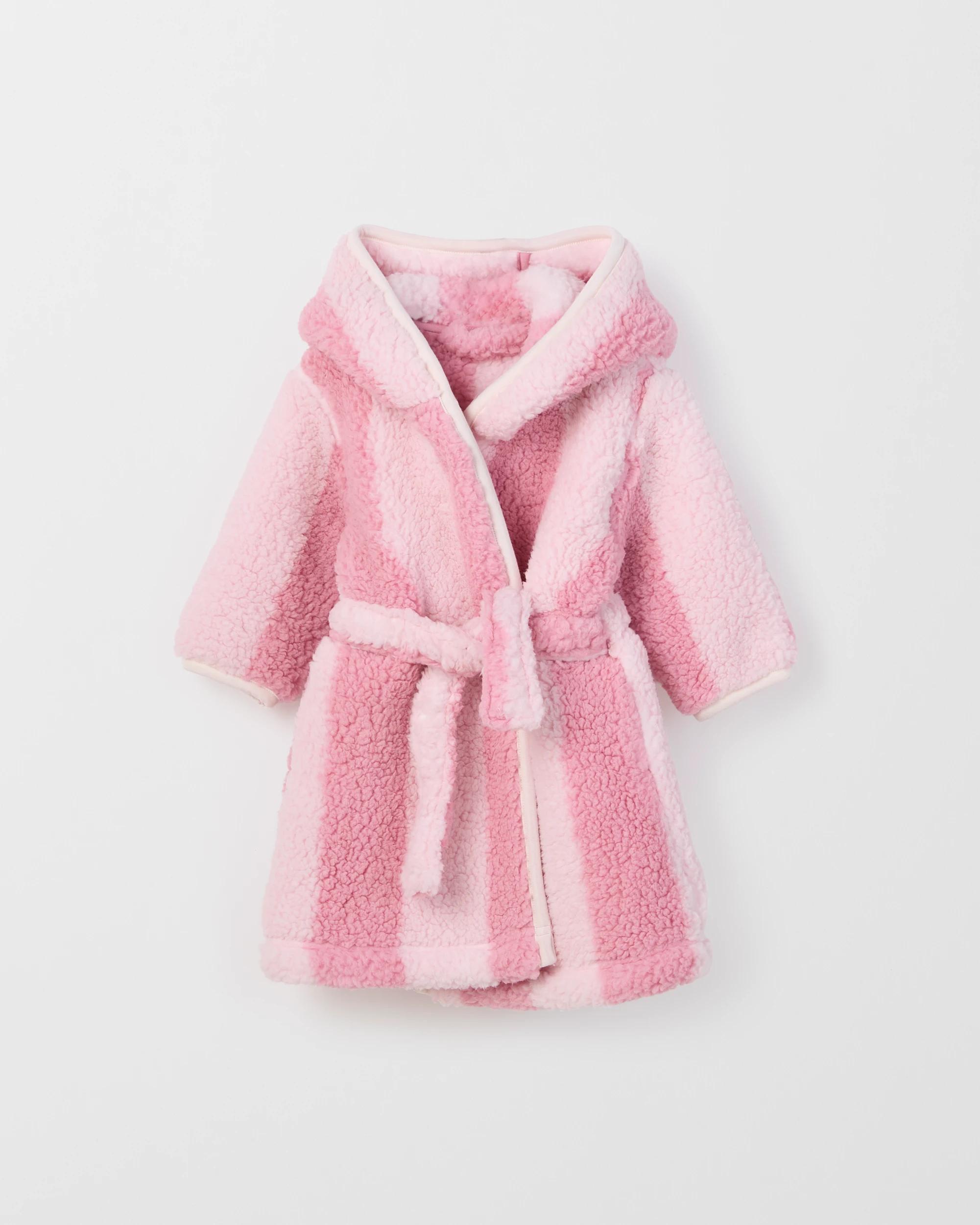 1 Target Baby Baby Girls Sherpa Dressing Gown PINK STRIPE, 1 of 3