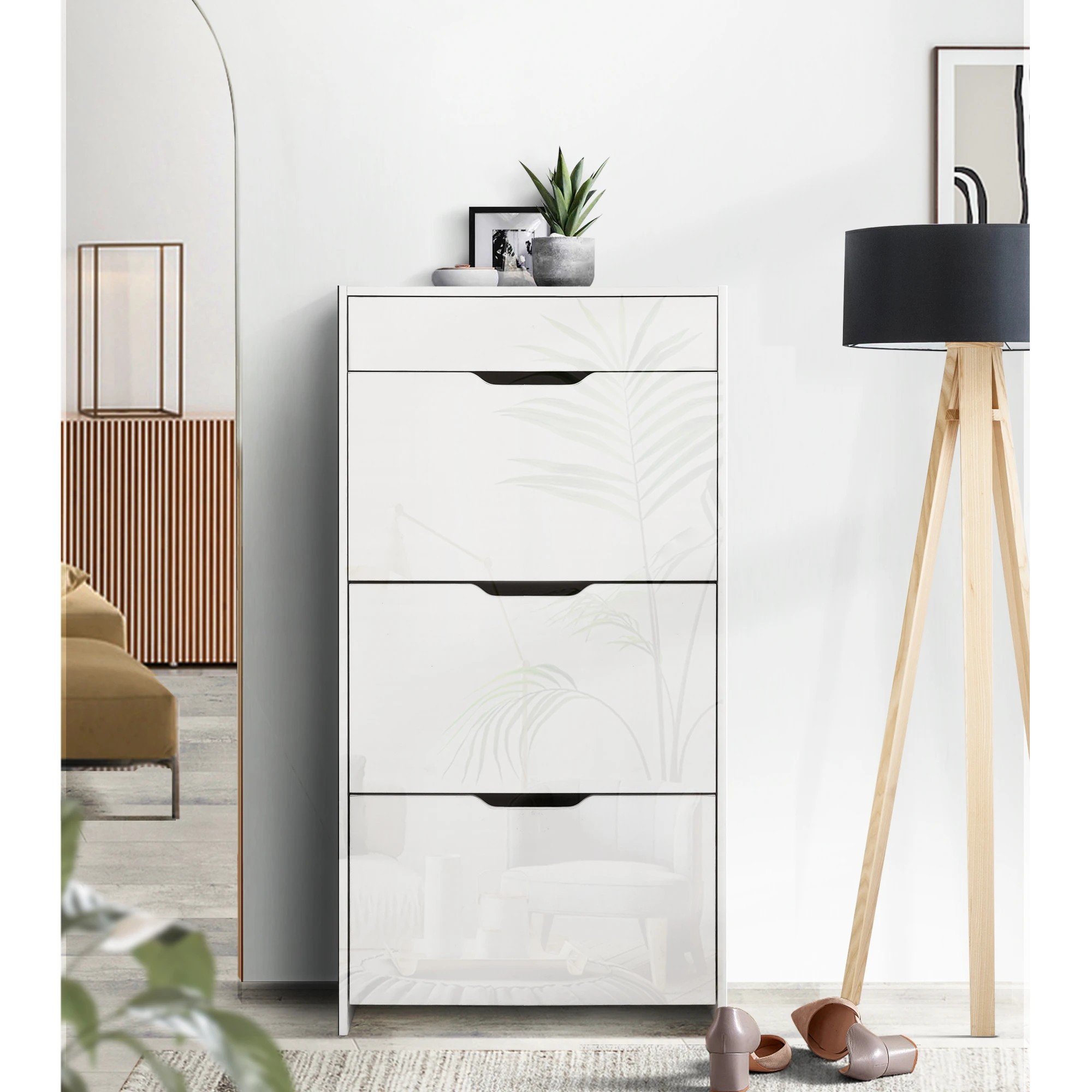 4 Artiss 2x Shoe Cabinet Organiser 3 Flip Drawer Adjustable Shelf High Gloss - White, 4 of 8