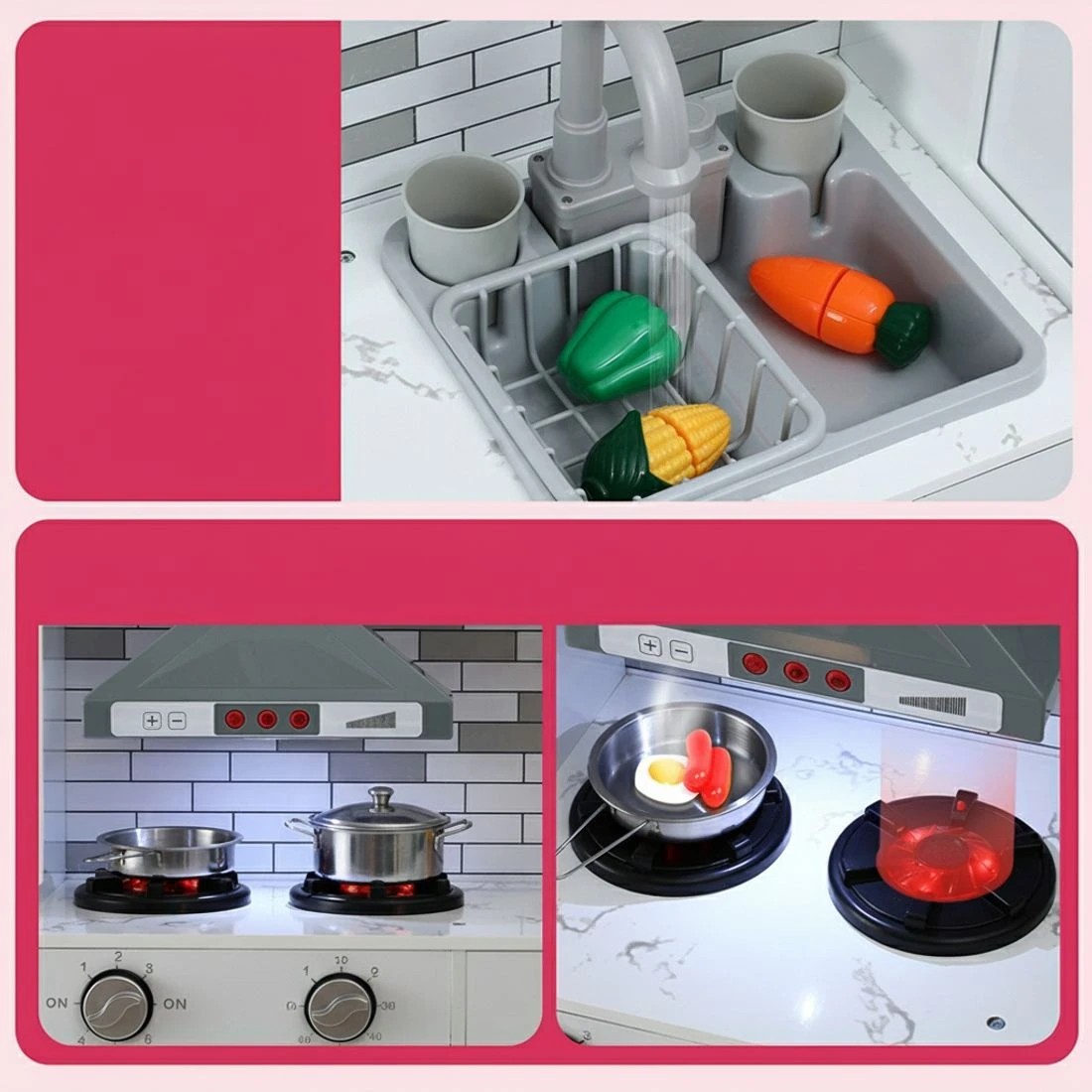 7 Keezi Kids Kitchen Playset 2 Piece en Pretend Play Coffee Maker Toy 100CM - Pink, 7 of 8