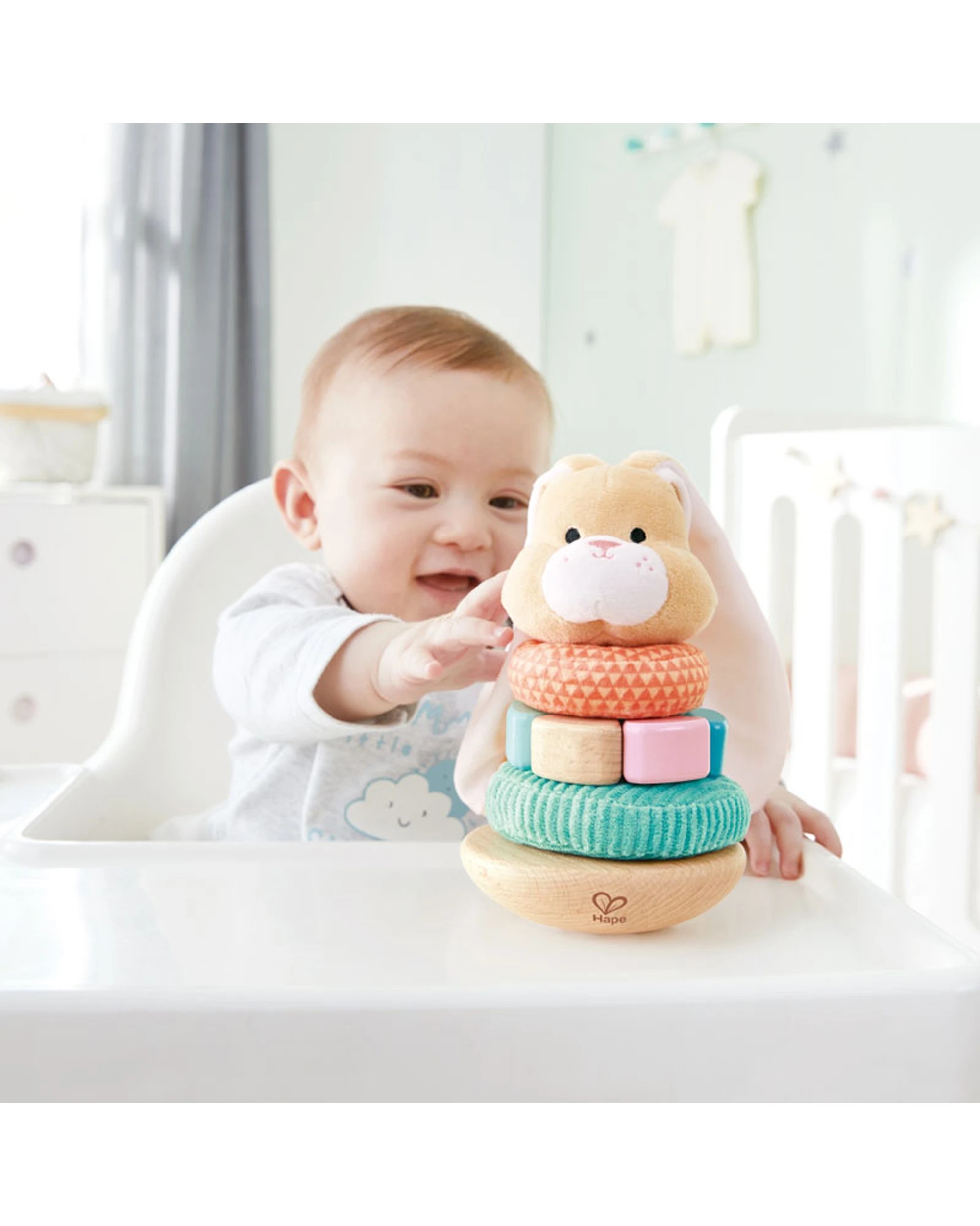 3 Hape Bunny Stacker Wooden Stacking Play Toy With Textured Rings - Multi, 3 of 4