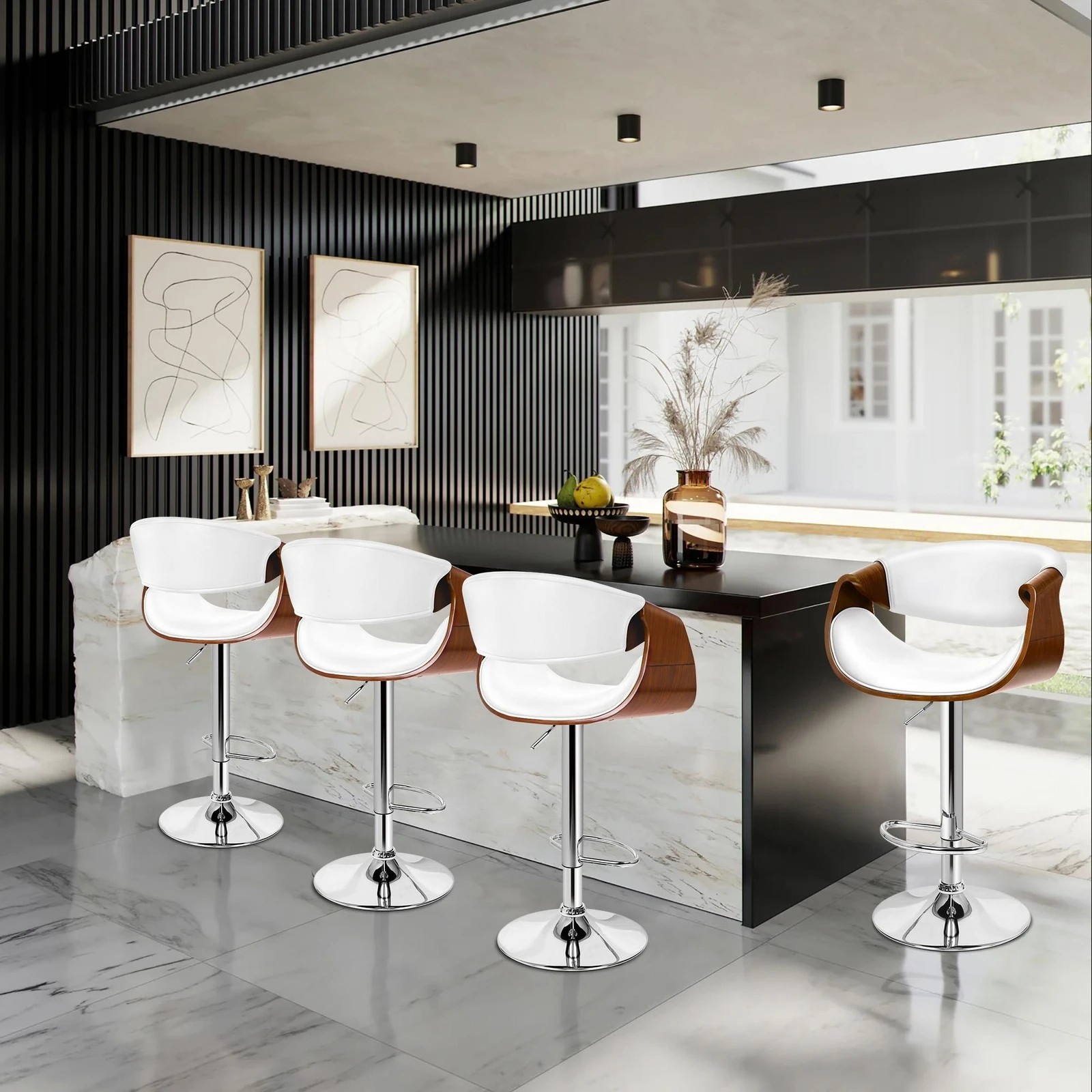 9 Alfordson 2x Bar Stool Kitchen Swivel Chair Wooden Leather Trice - White, 9 of 10