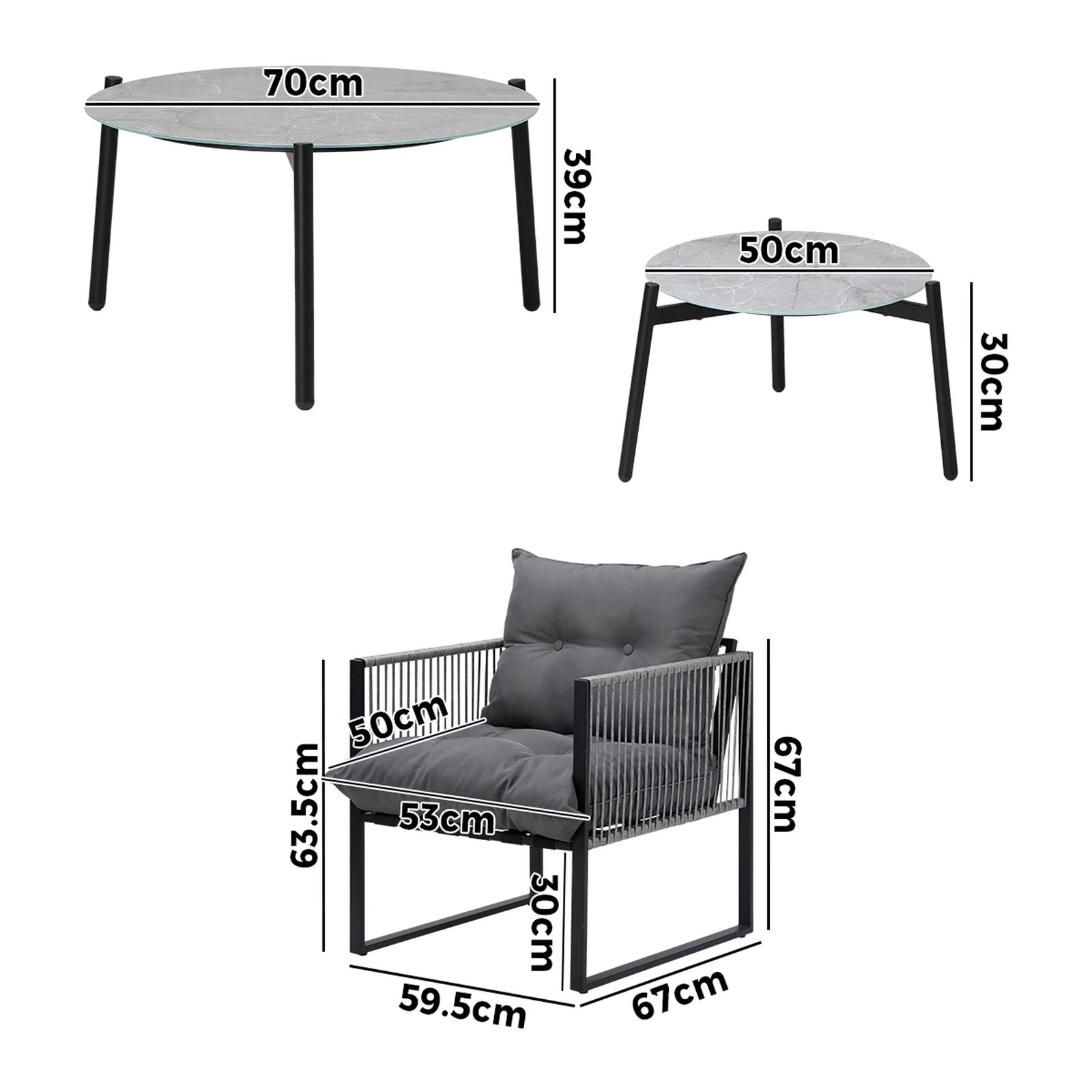 2 Livsip 6PCS Outdoor Patio Setting Lounge Chairs Grey 70cm Coffee Table Garden - Multi, 2 of 9