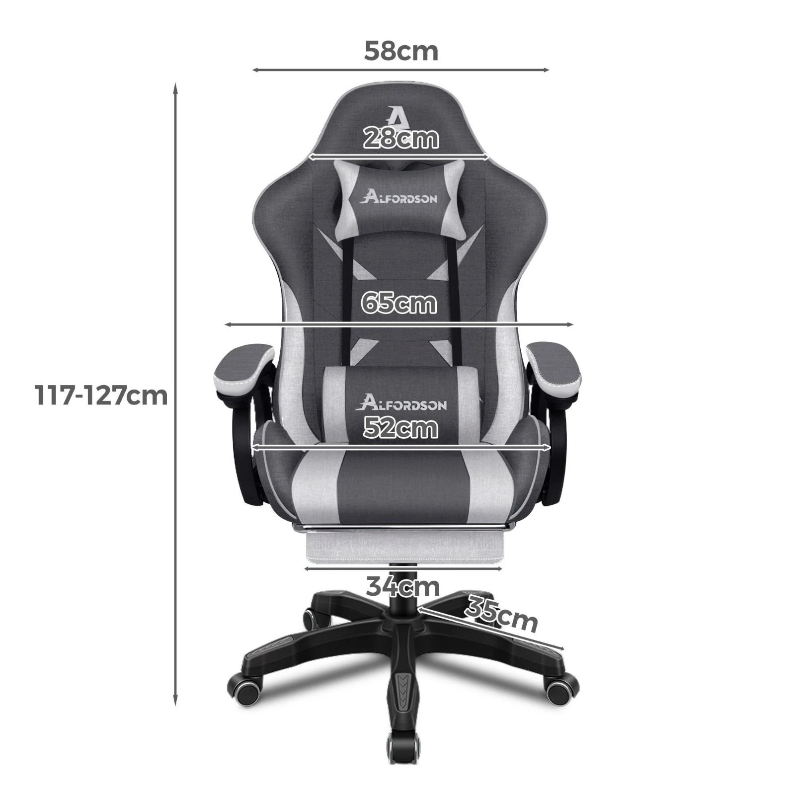 3 Alfordson Gaming Chair Office Massage Computer Fabric Seat Racing - Grey, 3 of 10