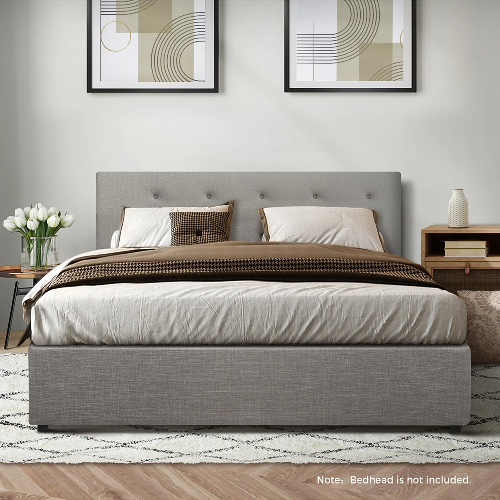 2 Oikiture Bed Frame Double Size Gas Lift Base With Storage
 - Grey, 2 of 8