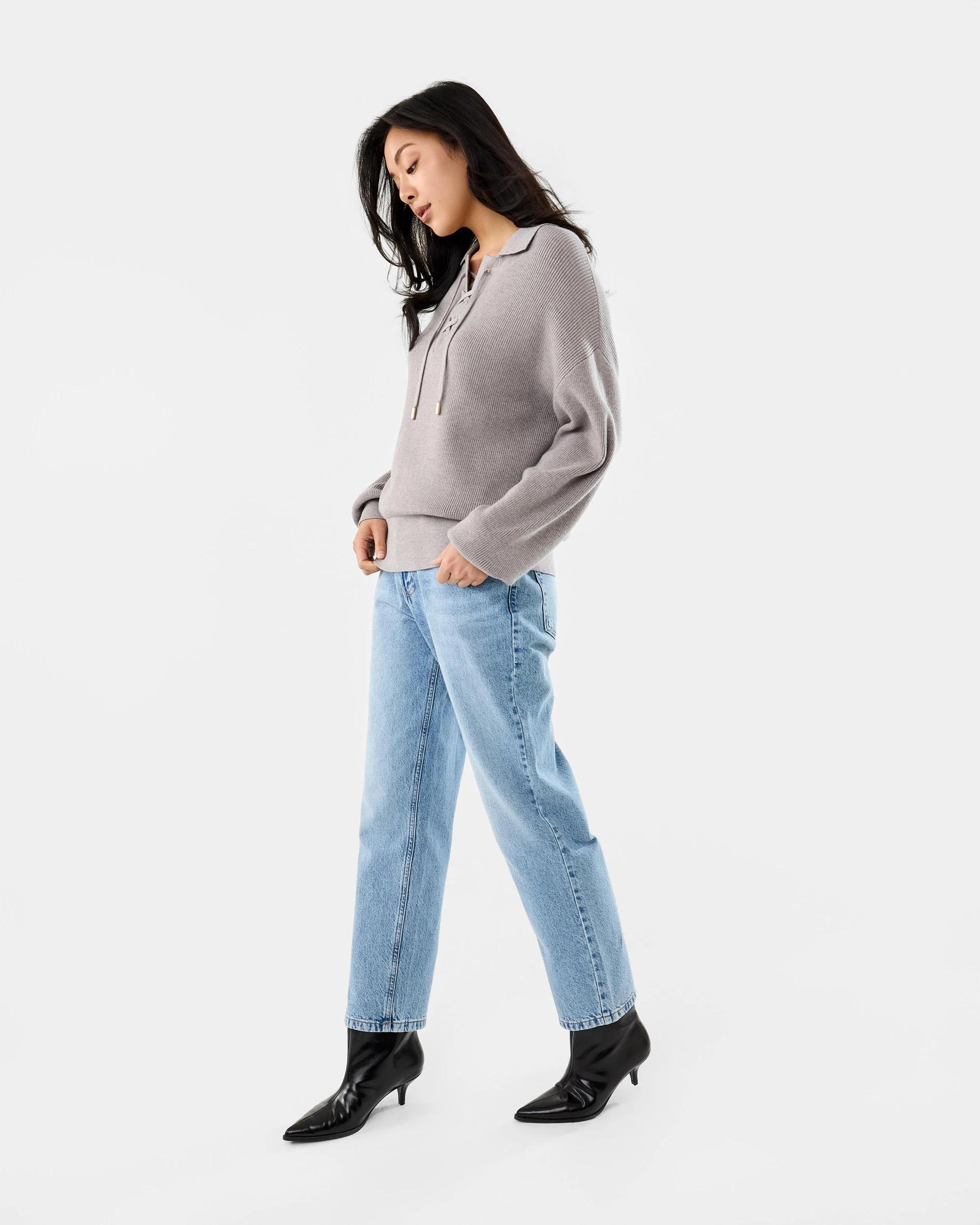 3 Lace Up Rib Jumper Grey Taupe, 3 of 7