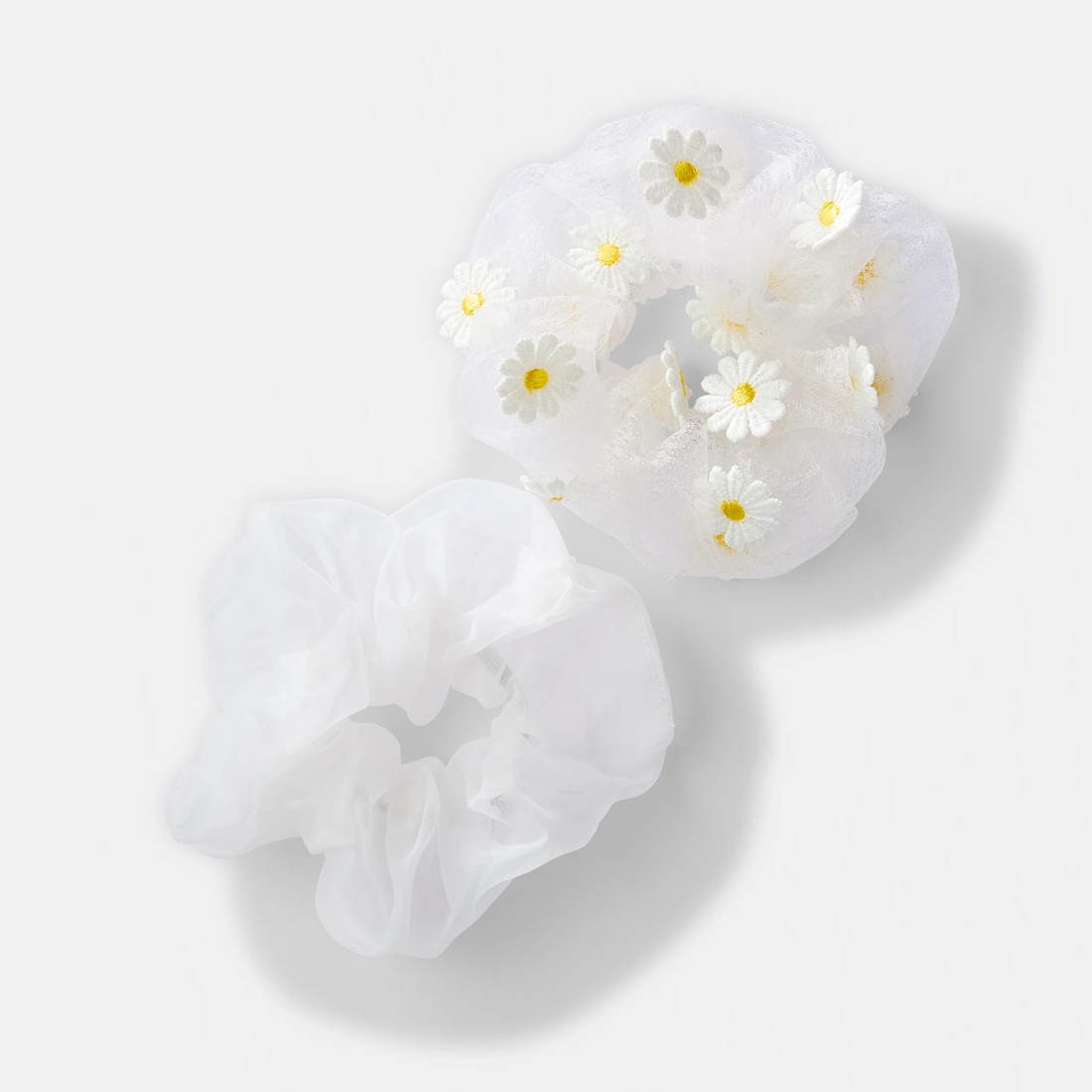 1 2 Pack Daisy Organza Hair Scrunchies - White, 1 of 4