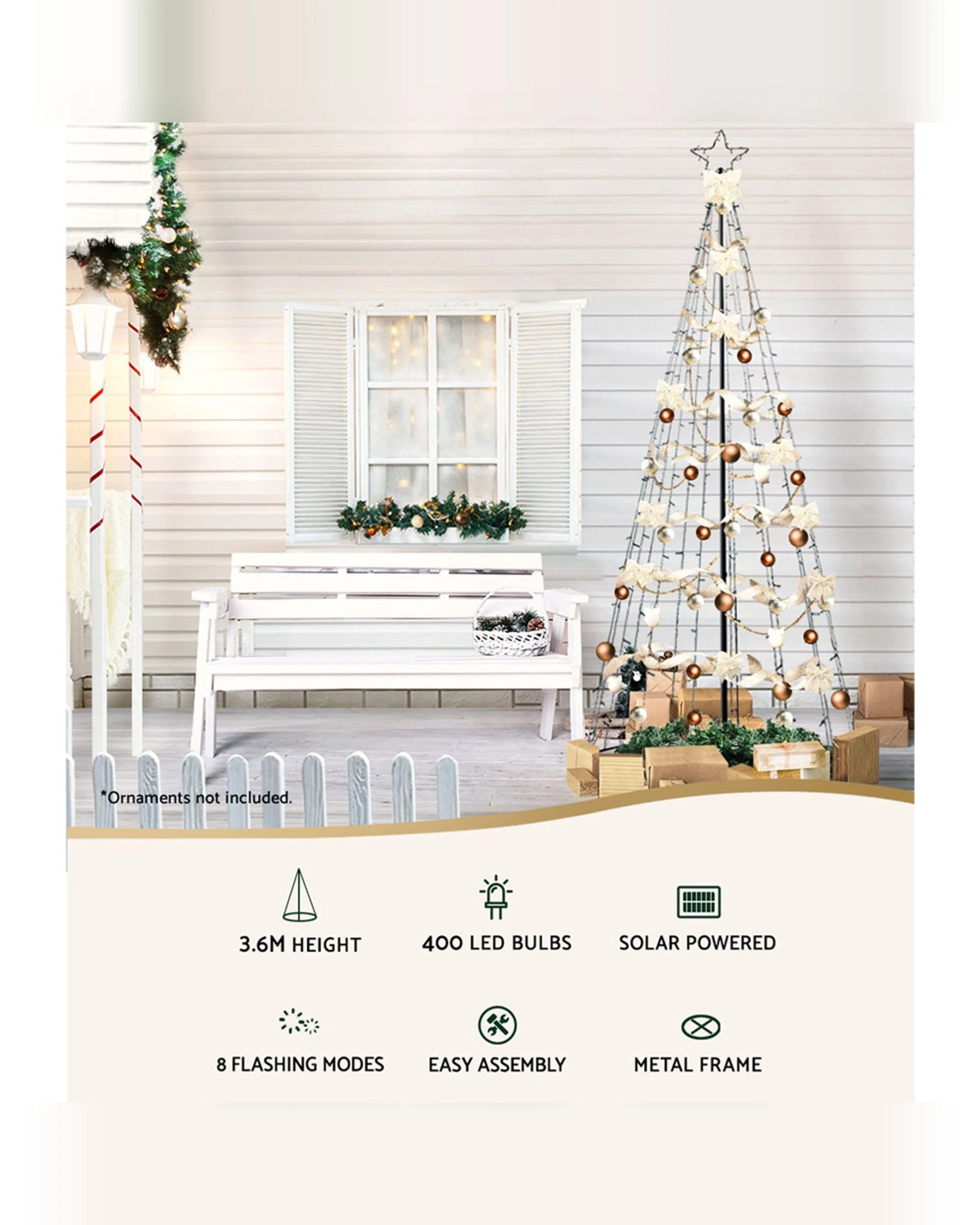 3 Jingle Jollys Solar Christmas Tree 3.6m 400 Led Xmas Tree Decor 8 Light Modes
 - Green, 3 of 3