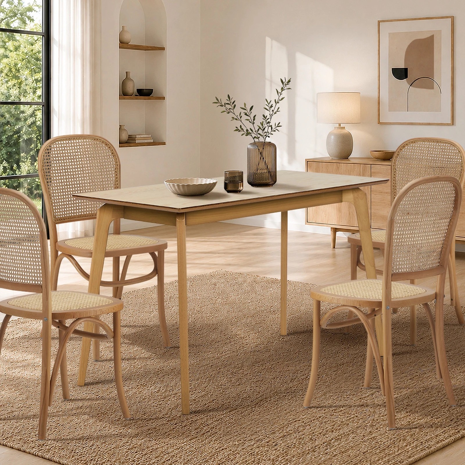 4 Oikiture Wooden Dining Table 120cm Rectangular 4 Seater Pinewood Legs - Natural, 4 of 9
