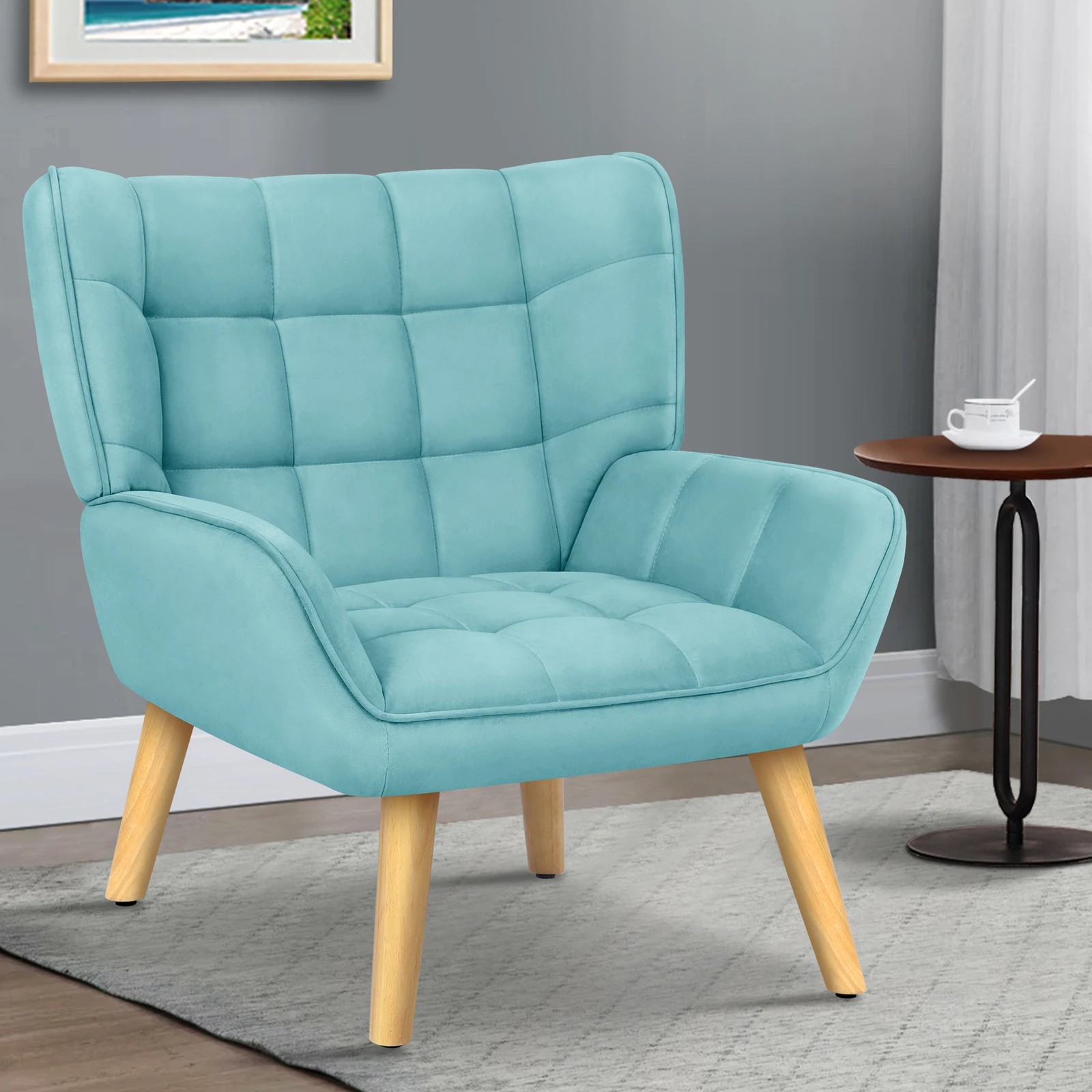 2 Alfordson Armchair Accent Chair Upholstered Lounge Sofa Tub Couch Velvet - Blue, 2 of 9