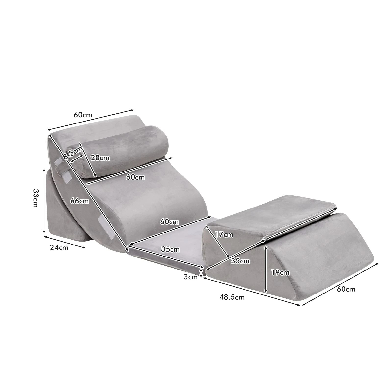2 Costway 6PCS Bed Wedge Pillow Set Memory Foam Wedge Pillow Adjustable Pillow Set - Grey, 2 of 2