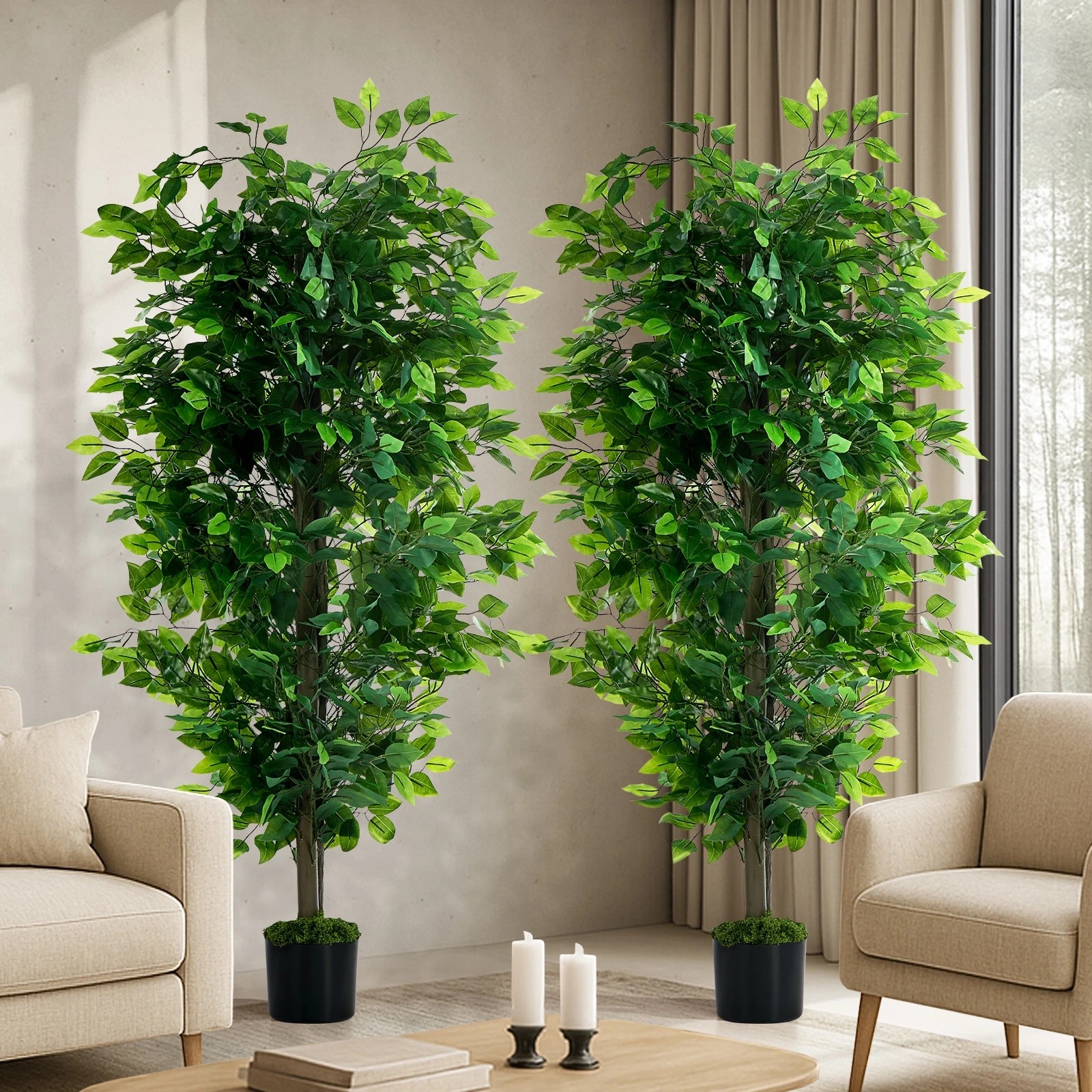 3 Livsip 2 Pack Artificial Ficus Tree 150cm Potted Faux Plant Outdoor Home Decor, 3 of 8