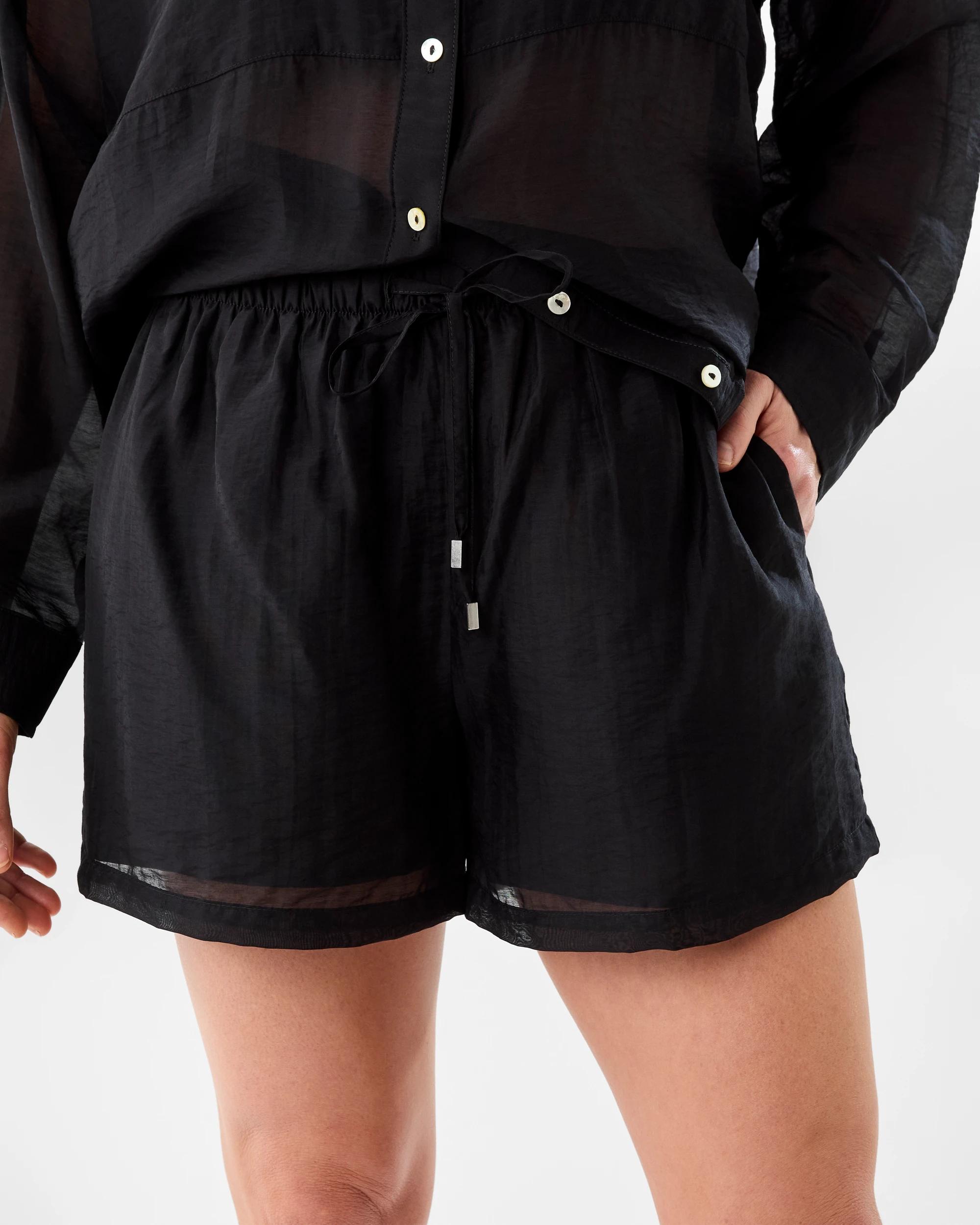 1 Tie Waist Sheer Shorts Black, 1 of 7