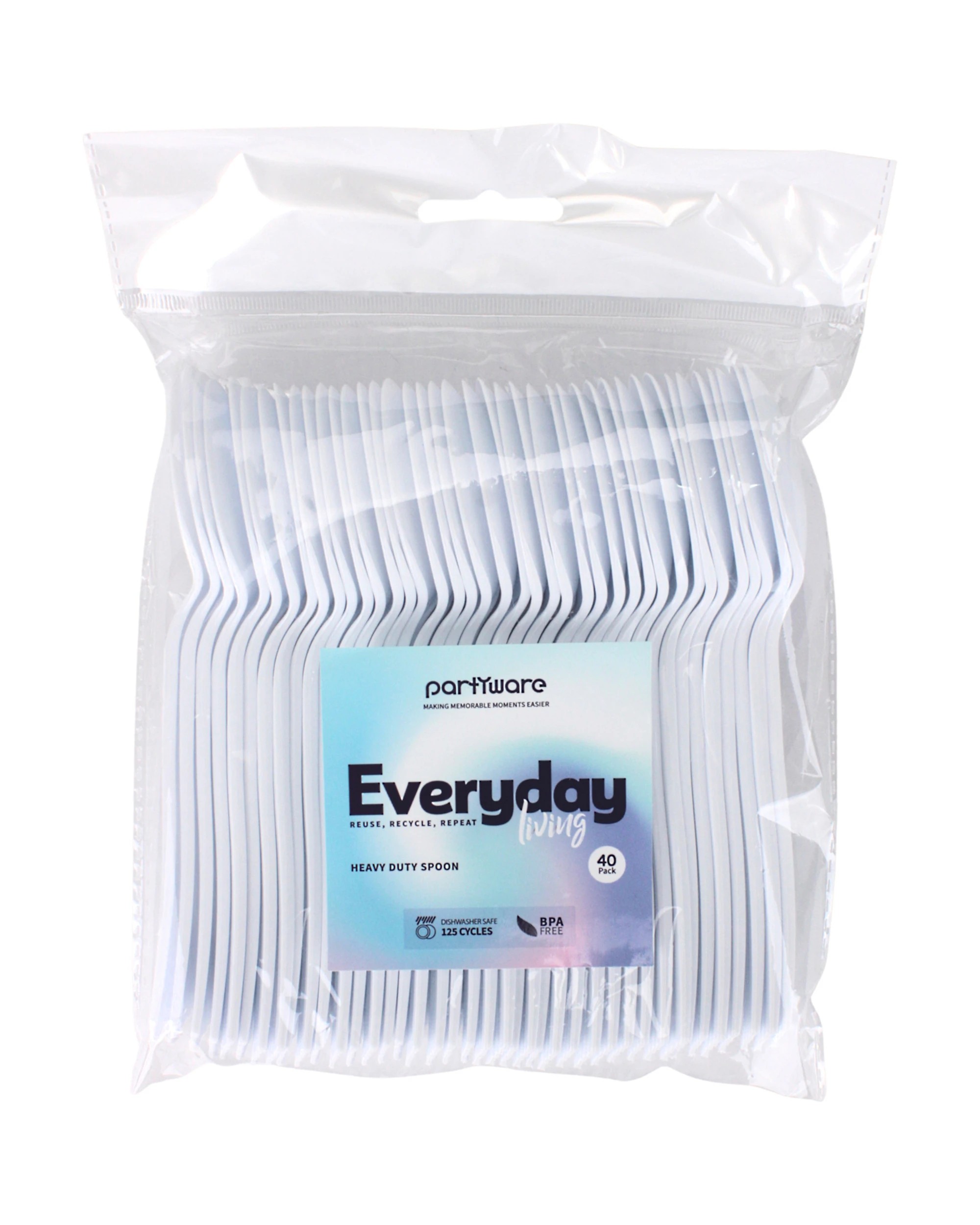 2 Partyware Everyday Living Reusable Plastic Spoons Pack of 40 - White, 2 of 3