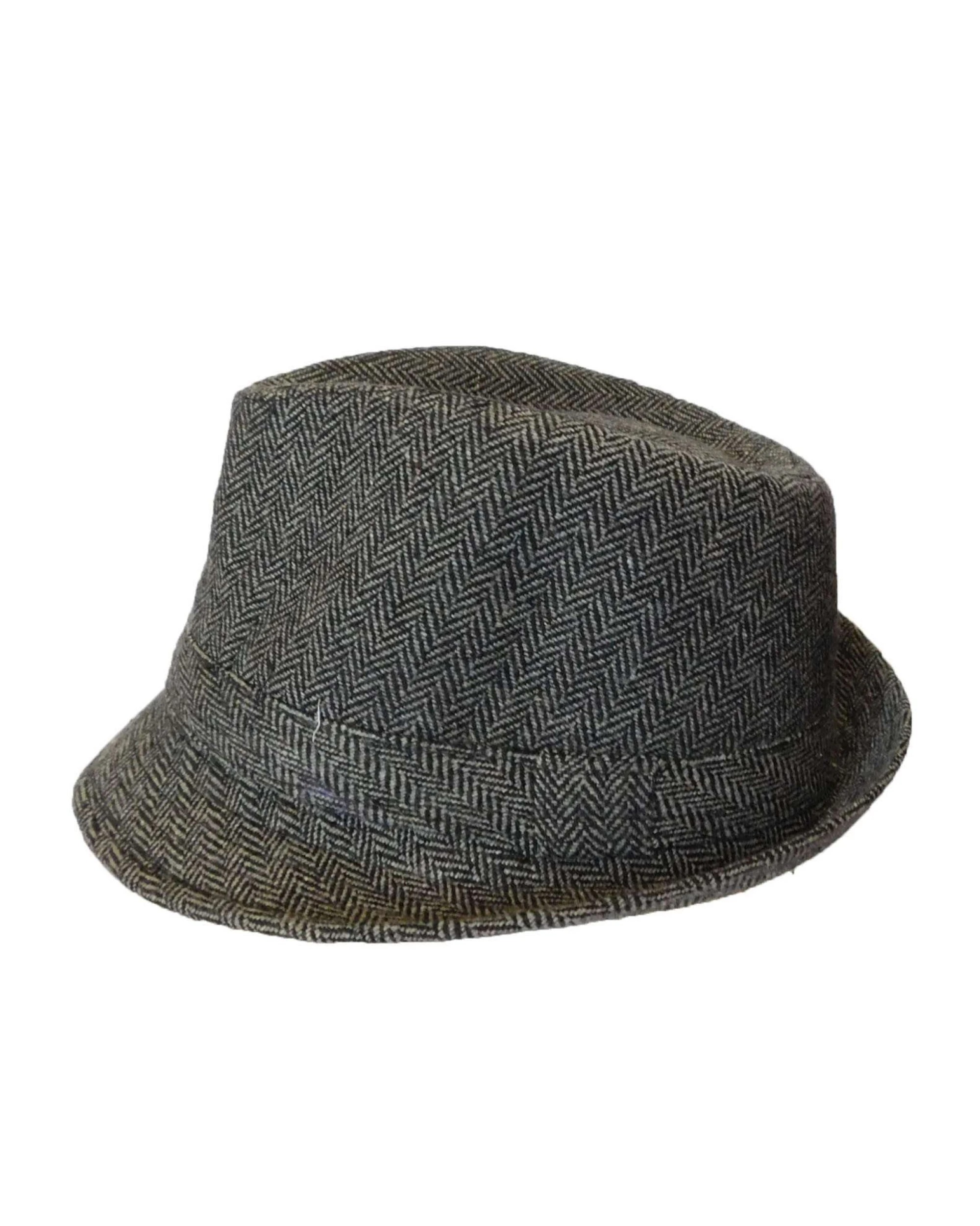 1 BR Home CLASSIC TRILBY HAT Fedora Felt Cap Costume Gangster in Herringbone Charcoal - One Size - Charcoal, 1 of 2