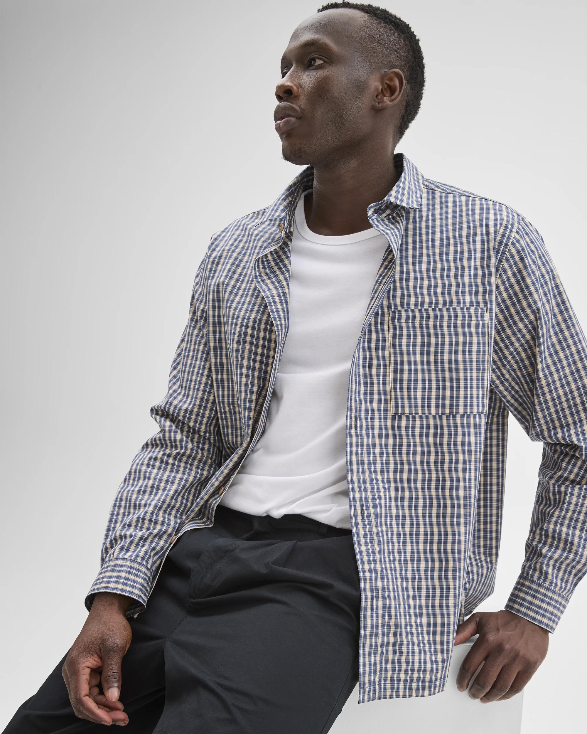 1 Commons Australian Cotton Business Shirt BLUE CHECK, 1 of 7