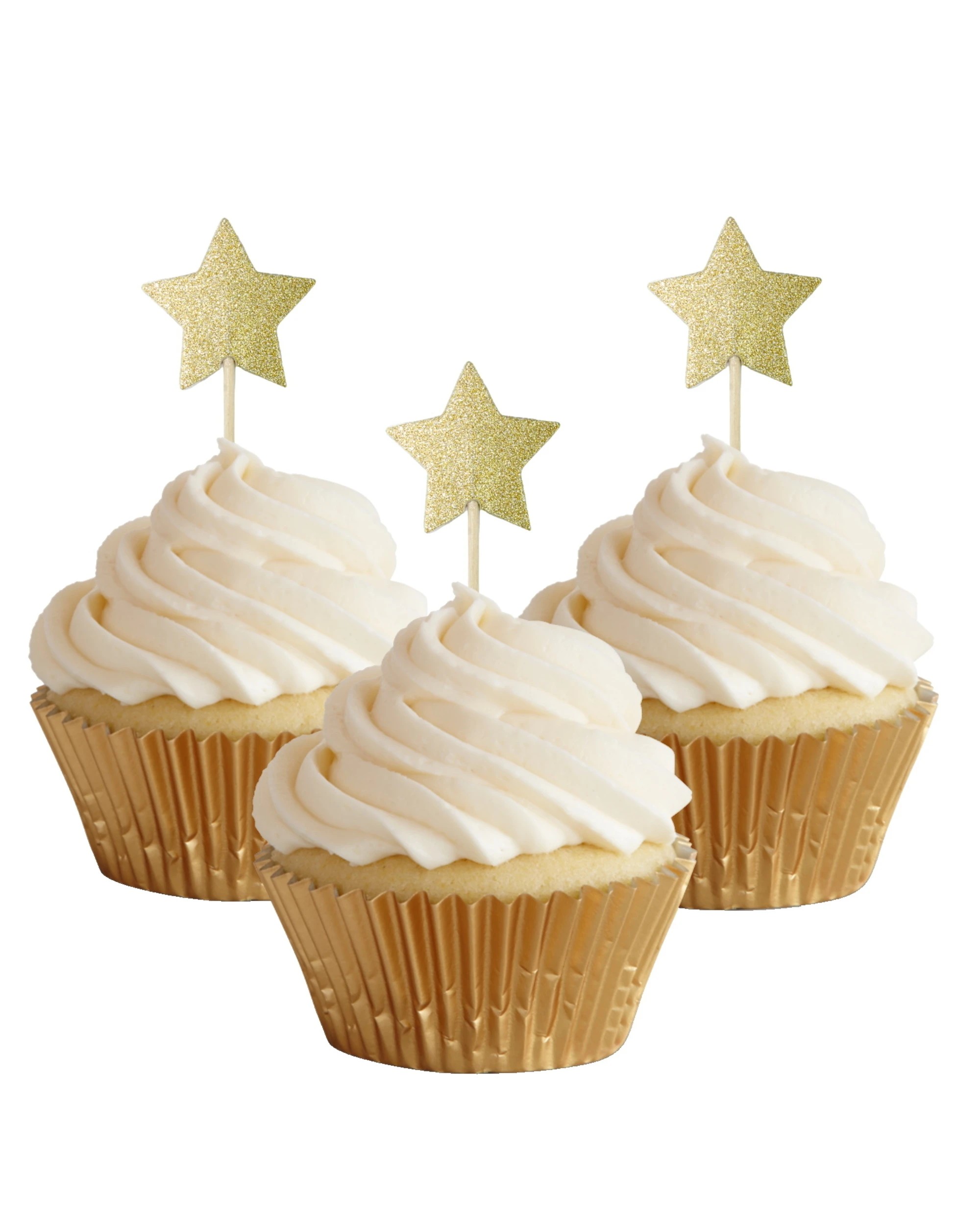 1 Partyrama Gold Glitter Star Picks Pack of 20 - Gold, 1 of 2