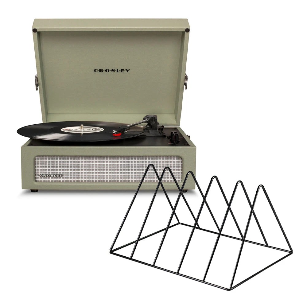 1 Crosley Voyager Bluetooth Portable Turntable - Sage + Gadhouse Vinyl Rack Bundle - Black - Assorted, 1 of 6