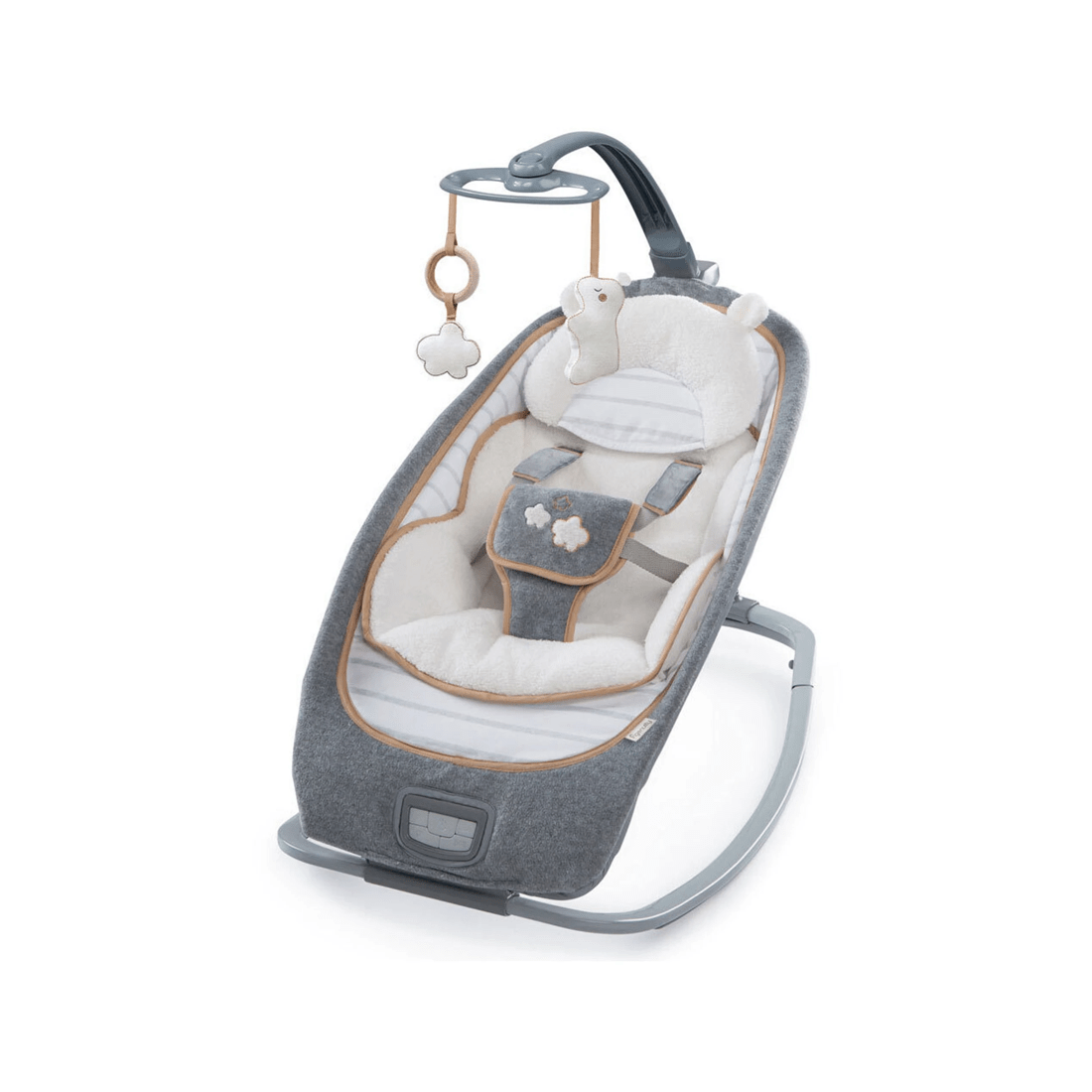 1 Ingenuity Boutique Rocking Seat Bella Teddy Baby Bouncer Seat - Grey, 1 of 3