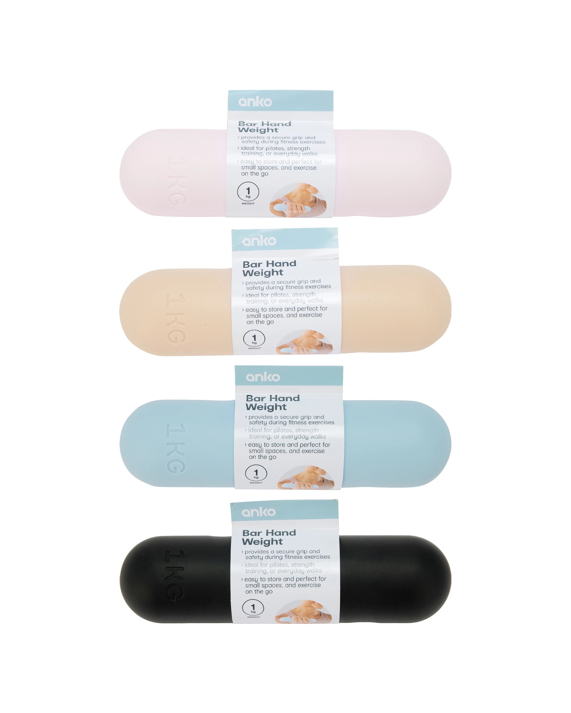 10 Bar Hand Weight - 1kg, Assorted, 10 of 10