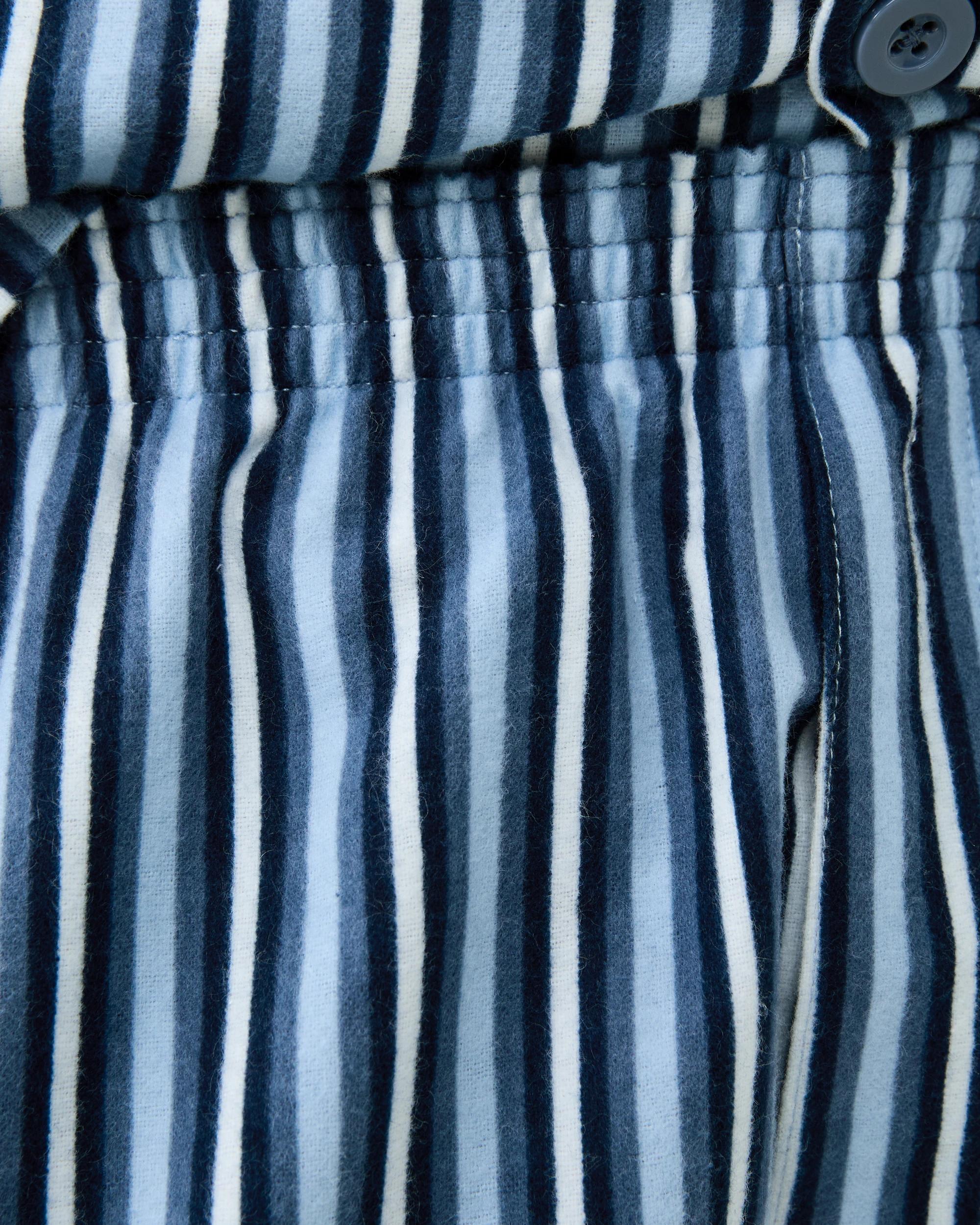 8 Print Flannel Pyjama Set Blu Stripe, 8 of 8