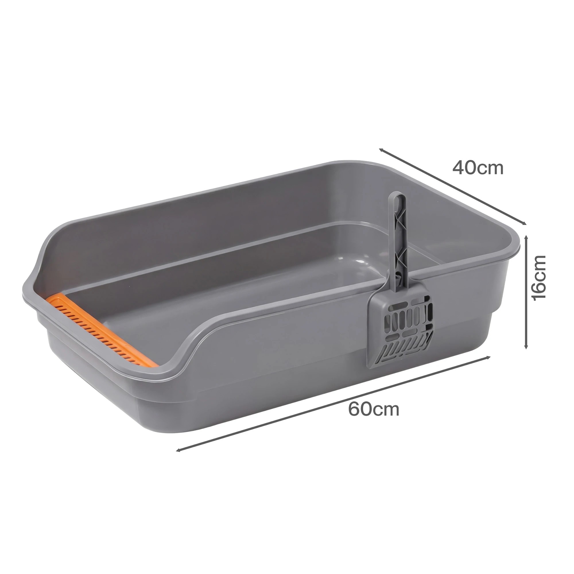 3 Pawz Large Cat Litter Box High Sided Open Top Cat Litter Tray 60cm Grey, 3 of 8