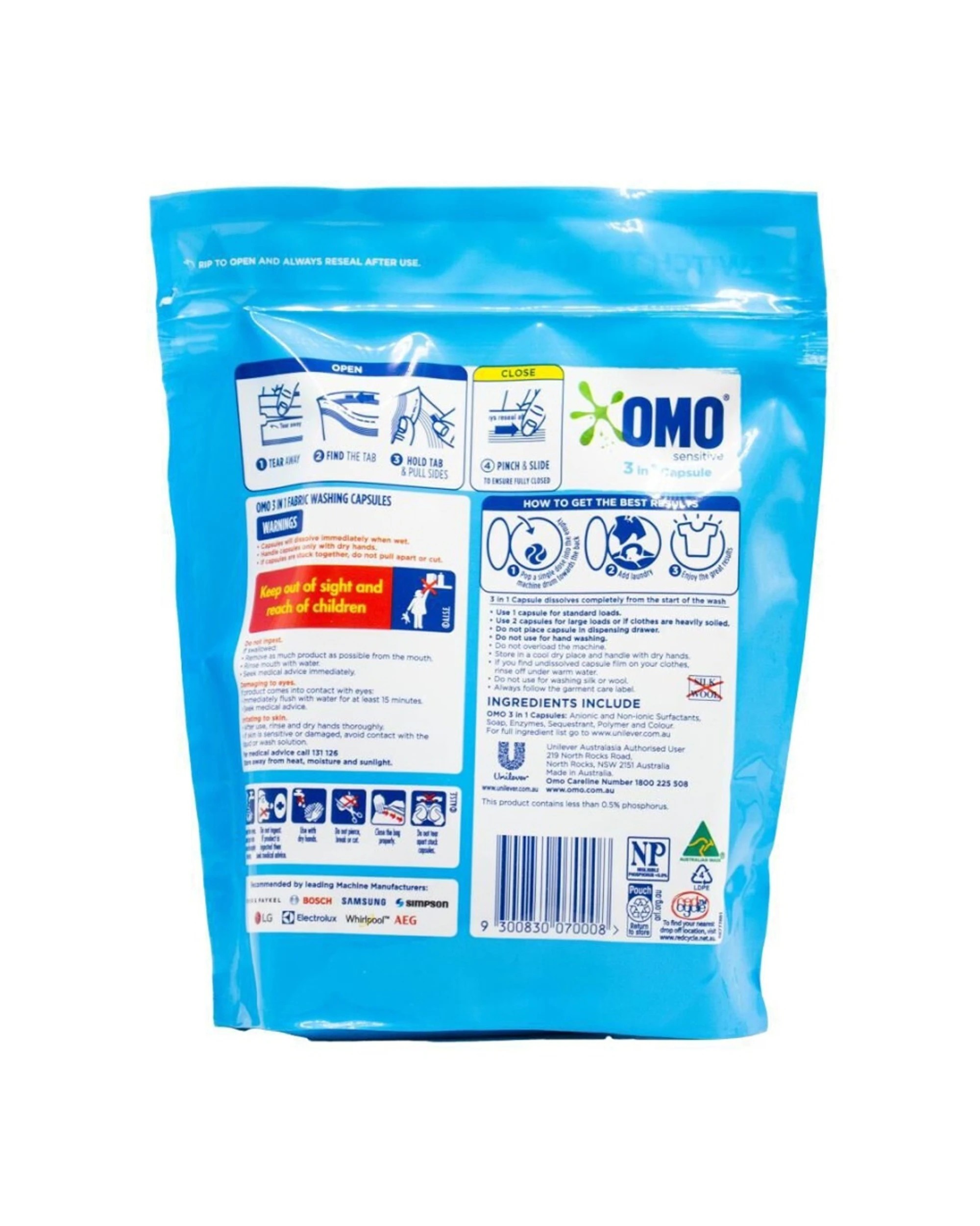 2 Omo 17pc Sensitive 3In1 Laundry Detergent Capsules 357g All-In-One Laundry, 2 of 3