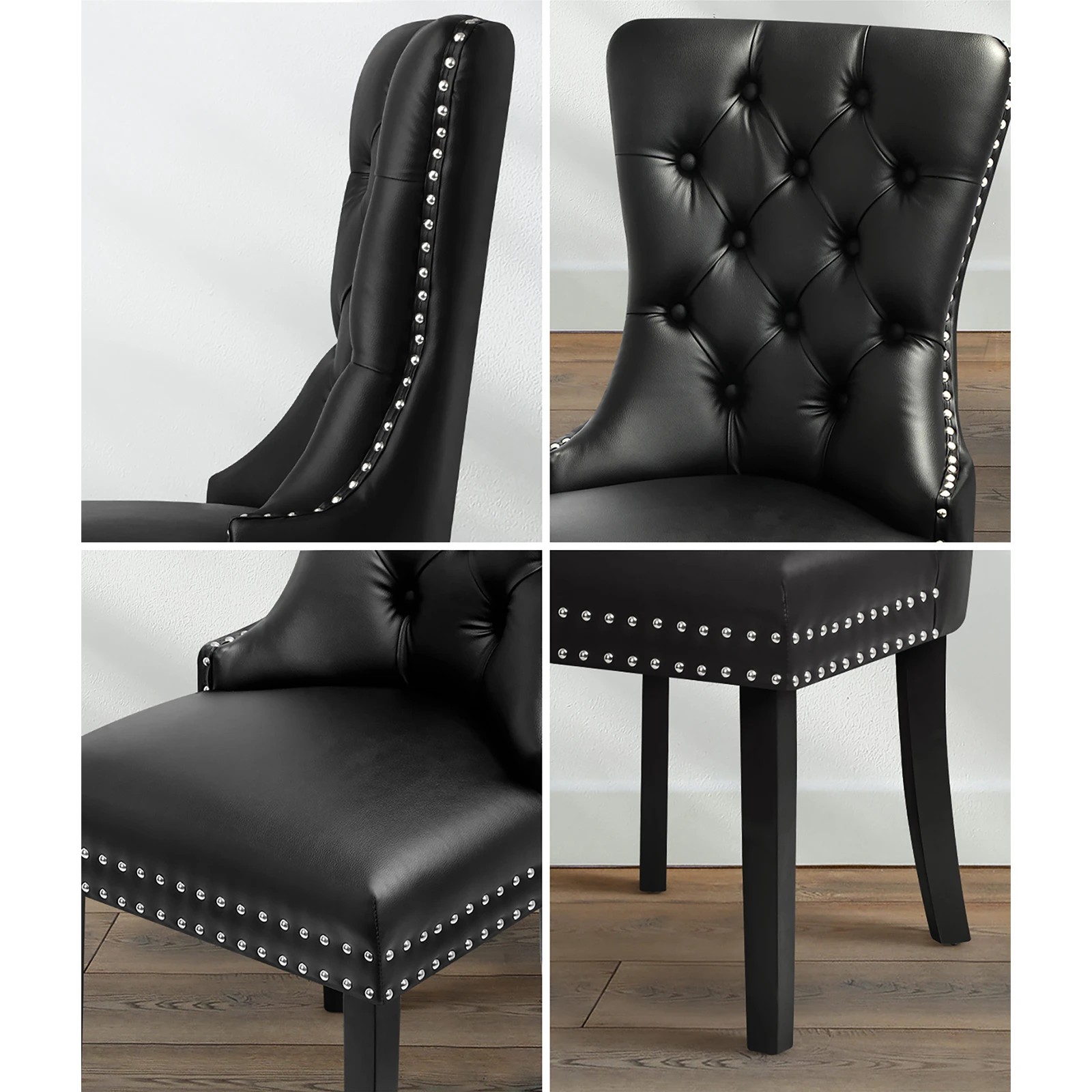 3 Oikiture 2x Dining Chairs Upholstered French Provincial Tufted Pu Leather
 - Black, 3 of 9