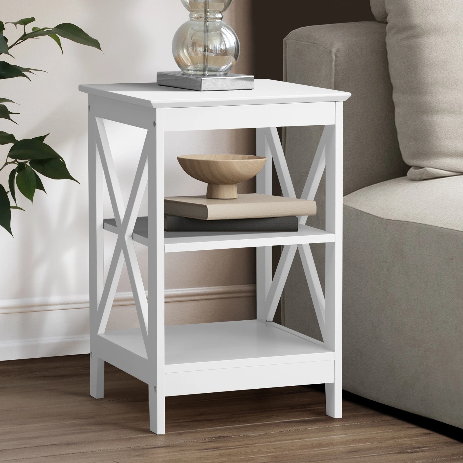 1 Oikiture Side Table Coffee Bedside Sofa End Tables 3-tier Shelf
 - White, 1 of 8