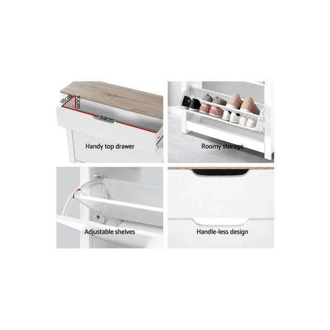 6 Shoe Cabinet Rack Storage Organiser Cupboard Shelf Drawer 16 Pairs White - White, 6 of 7