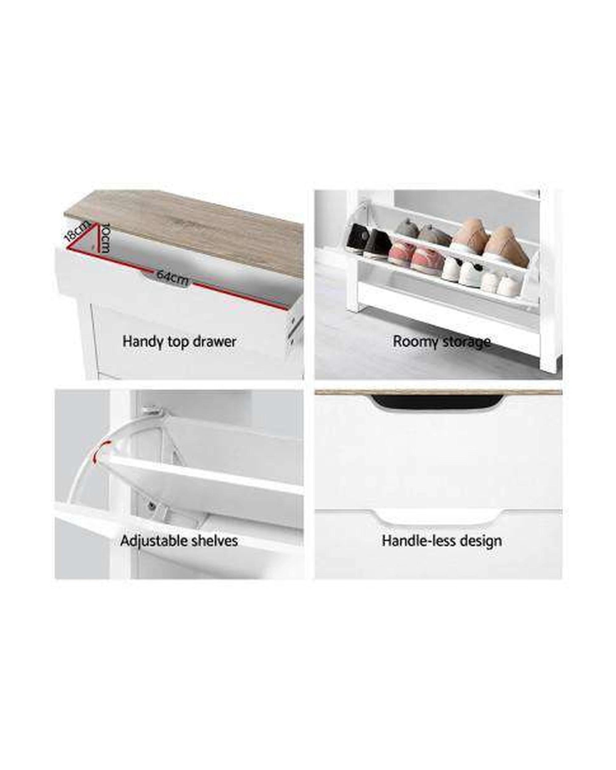 6 Shoe Cabinet Rack Storage Organiser Cupboard Shelf Drawer 16 Pairs White - White, 6 of 7