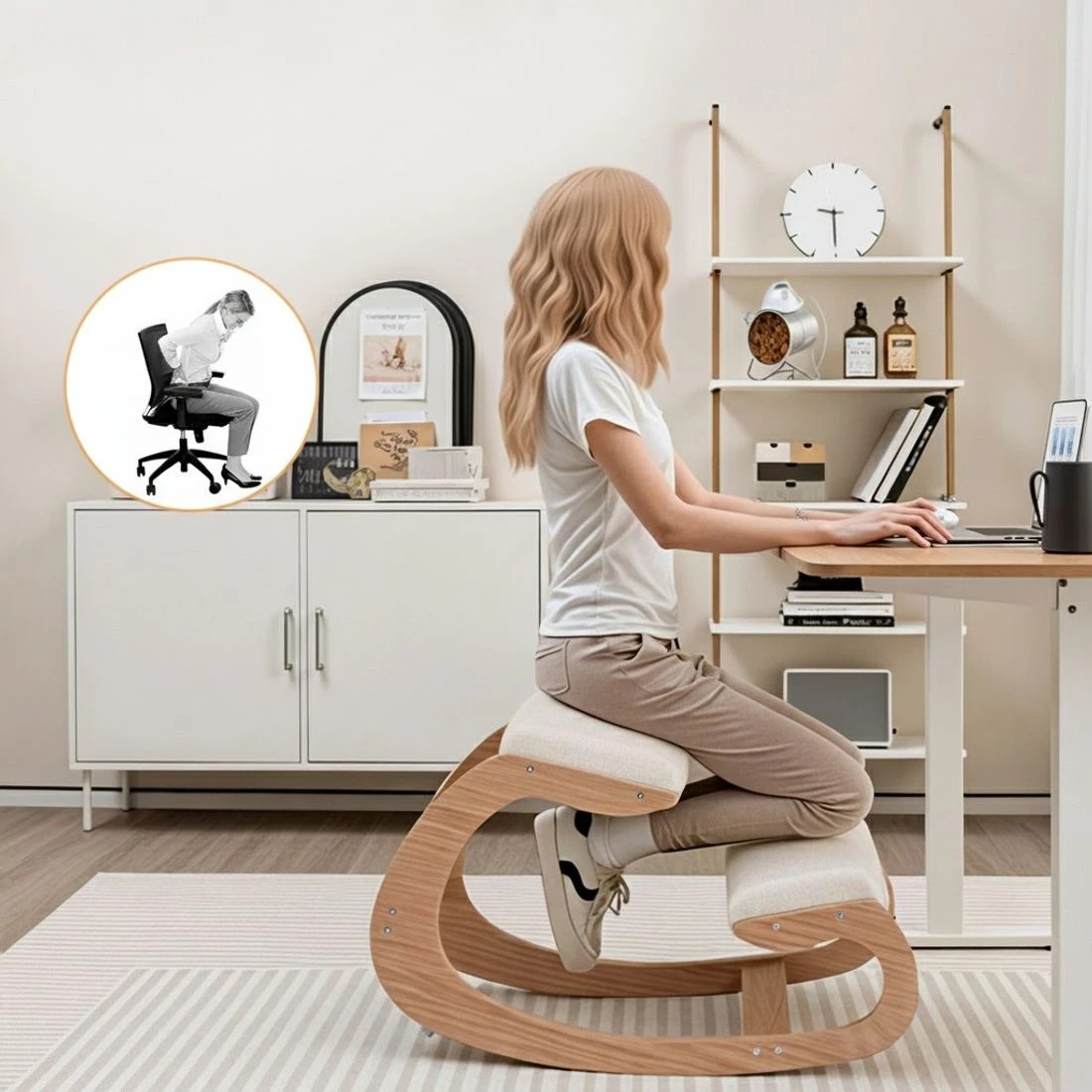 4 Artiss Kneeling Chair Ergonomic Posture Chair with Memory Foam Balance Stool - Beige, 4 of 8