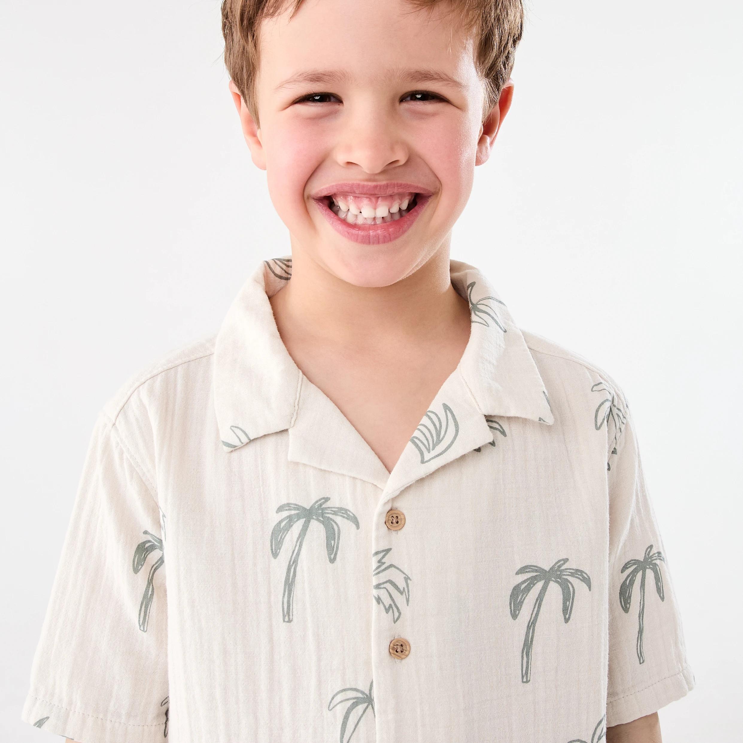 3 Short Sleeve Double Cloth Shirt SKETCHY PALM NATURAL LINEN, 3 of 7