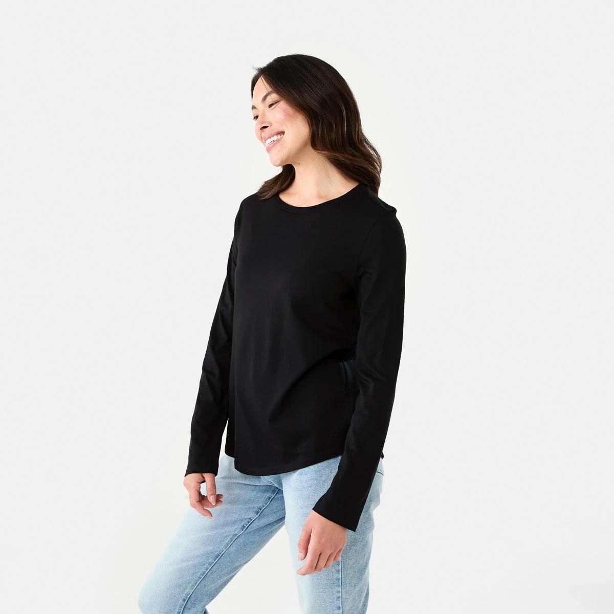 2 Long Sleeve Cotton Modal T-shirt BLACK, 2 of 6