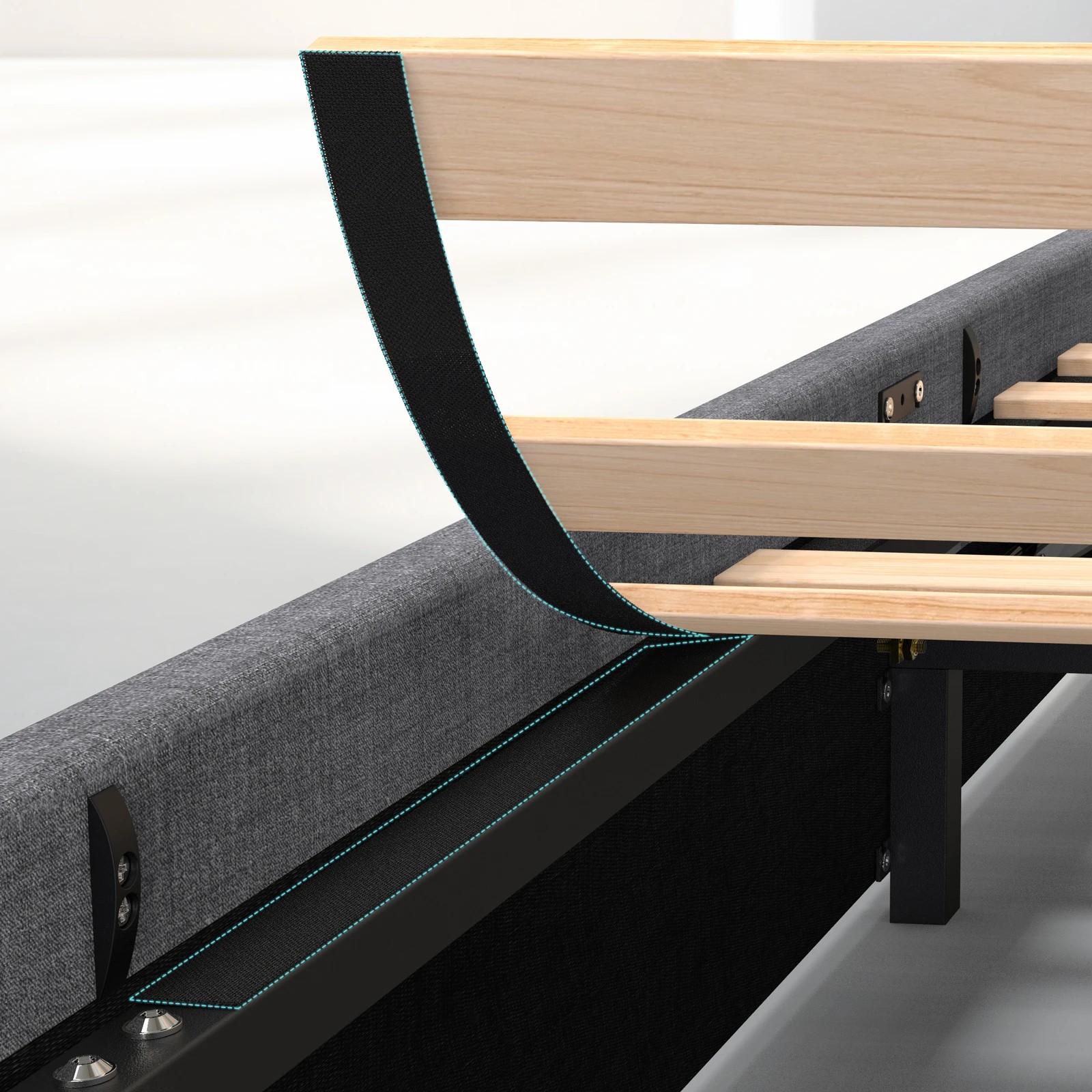 10 Alfordson Bed Frame Single Size Gas Lift Storage Base Fabric Tricia - Grey, 10 of 10