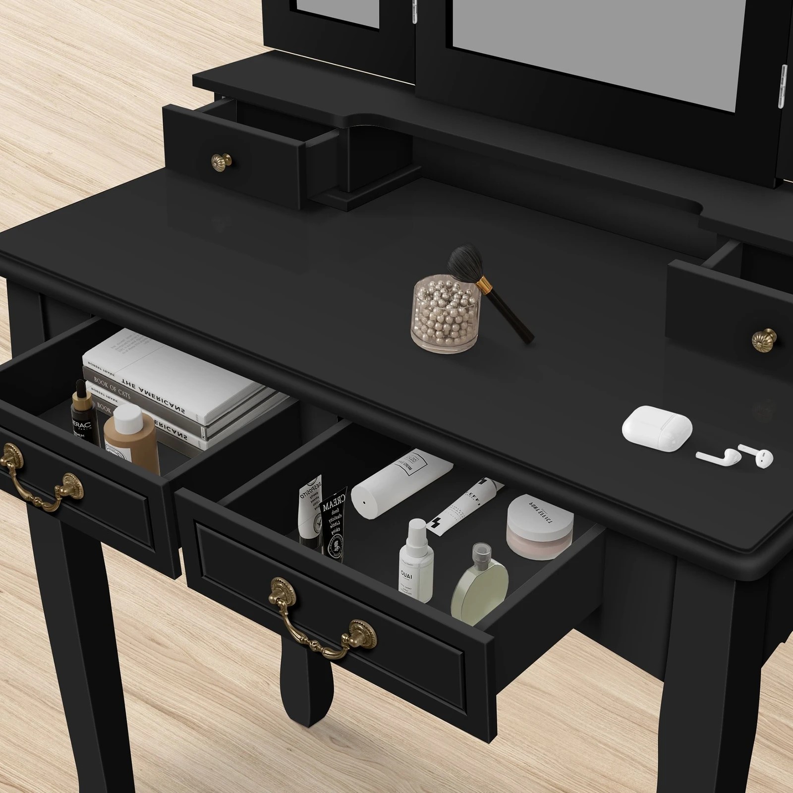 5 Alfordson Dressing Table Stool Set Makeup Foldable Mirror Vanity Desk - Black, 5 of 10