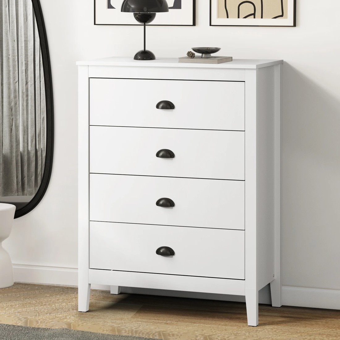 2 Oikiture 4 Chest Of Drawers Dresser Storage Cabinet Tallboy Vintage
 - White, 2 of 10