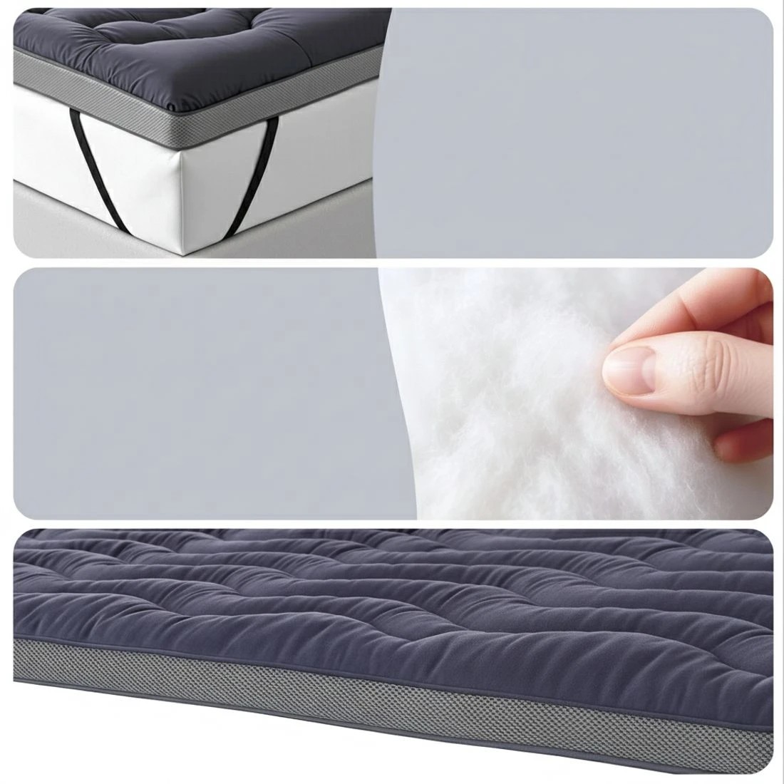 6 Giselle 5cm Mattress Topper Pillowtop toppers Bamboo Charcoal Double - Charcoal, 6 of 7