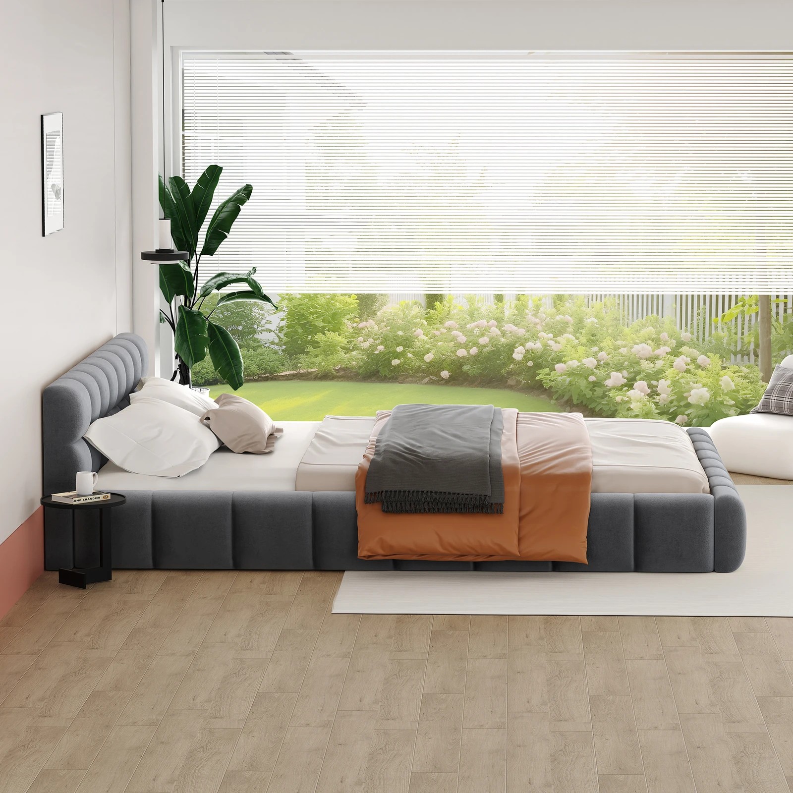 5 Alfordson Bed Frame King Size Tufted Headboard Foundation Velvet Talmon - Grey, 5 of 10