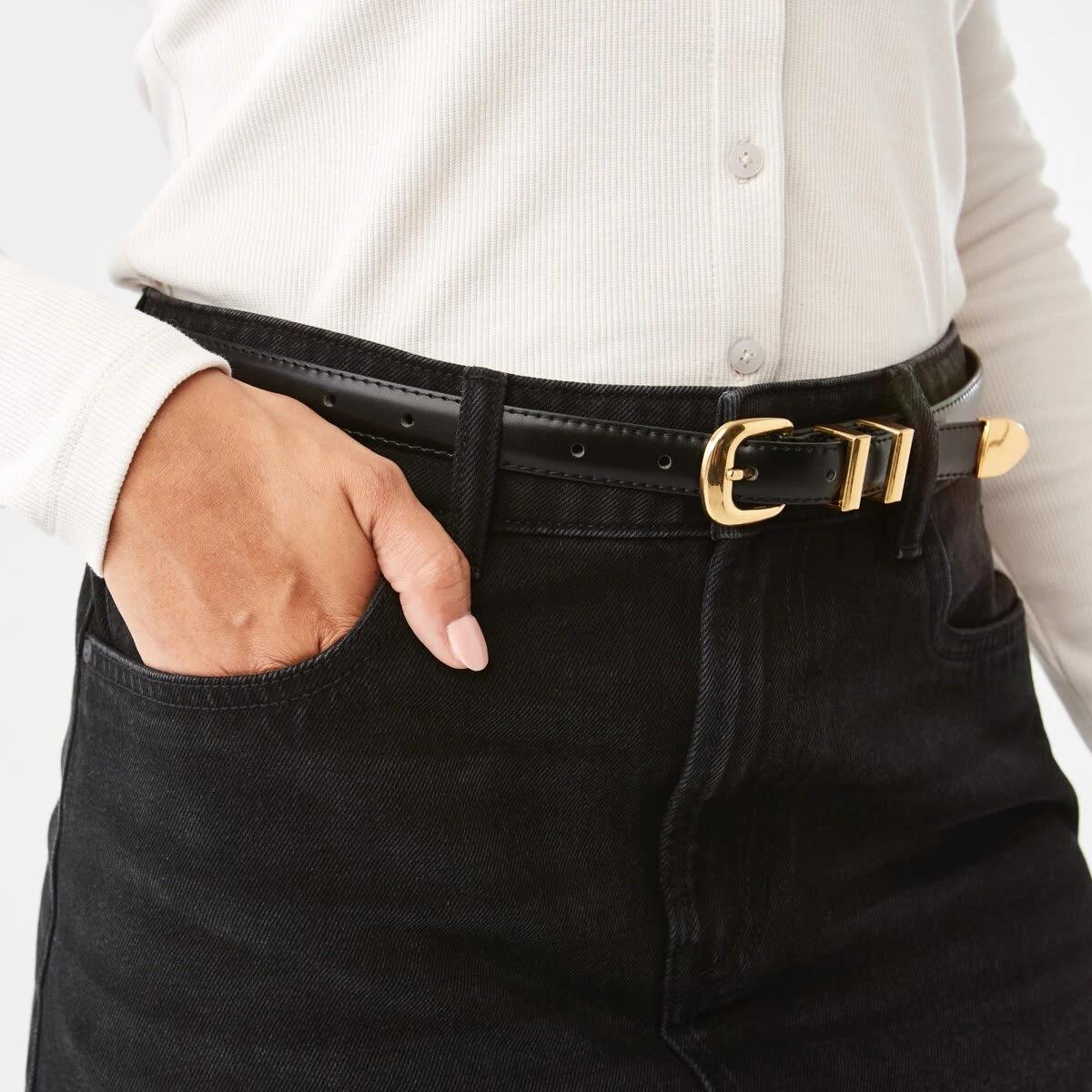 5 Skinny Double Metal Belt BLACK, 5 of 5