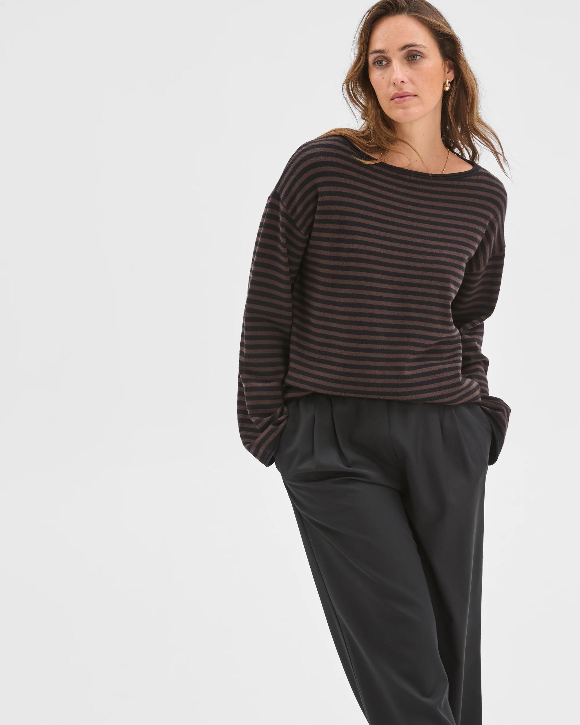 2 Preview Boat Neck Wide Sleeve Knit Jumper CHOCOLATE STRIPE, 2 of 6