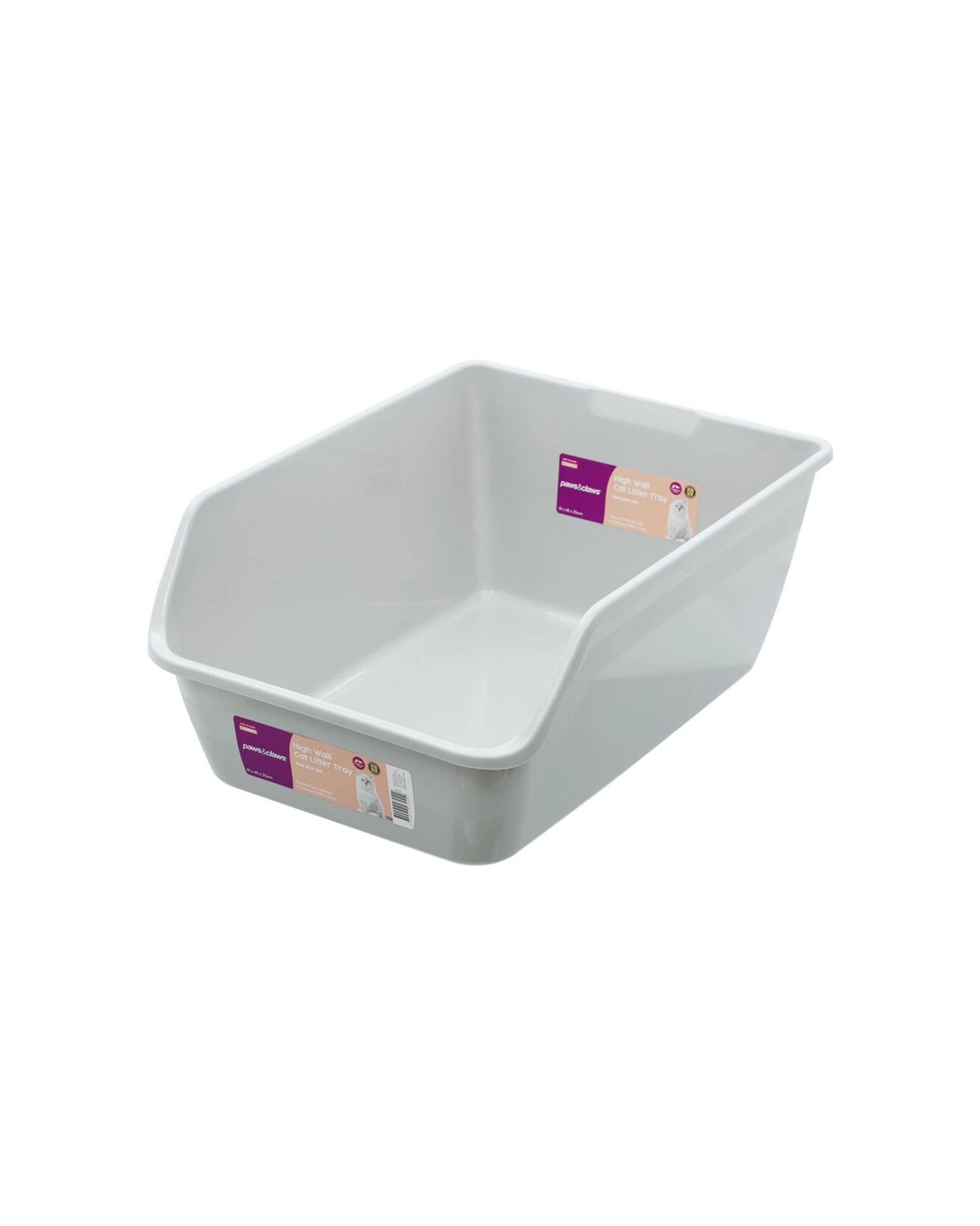 1 Paws And Claws High Wall 61cm Cat Litter Tray Raised Back Grey Suitable For Two Cats.
 - Grey, 1 of 4
