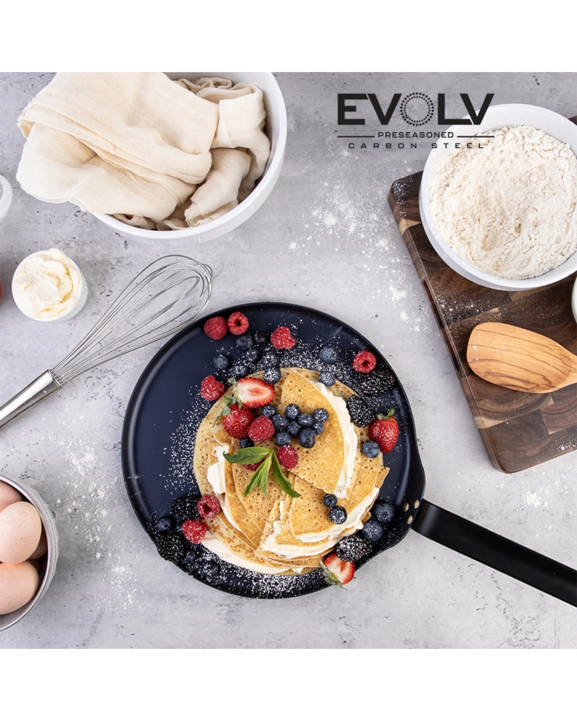 3 Evolv Pre-Seasoned Carbon Steel Crepe Roti Pan Heavy Gauge Cookware 28cm - Black, 3 of 4