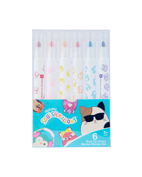 6 Pack Original Squishmallows Dual Tip Colour Marker/Stamps Set