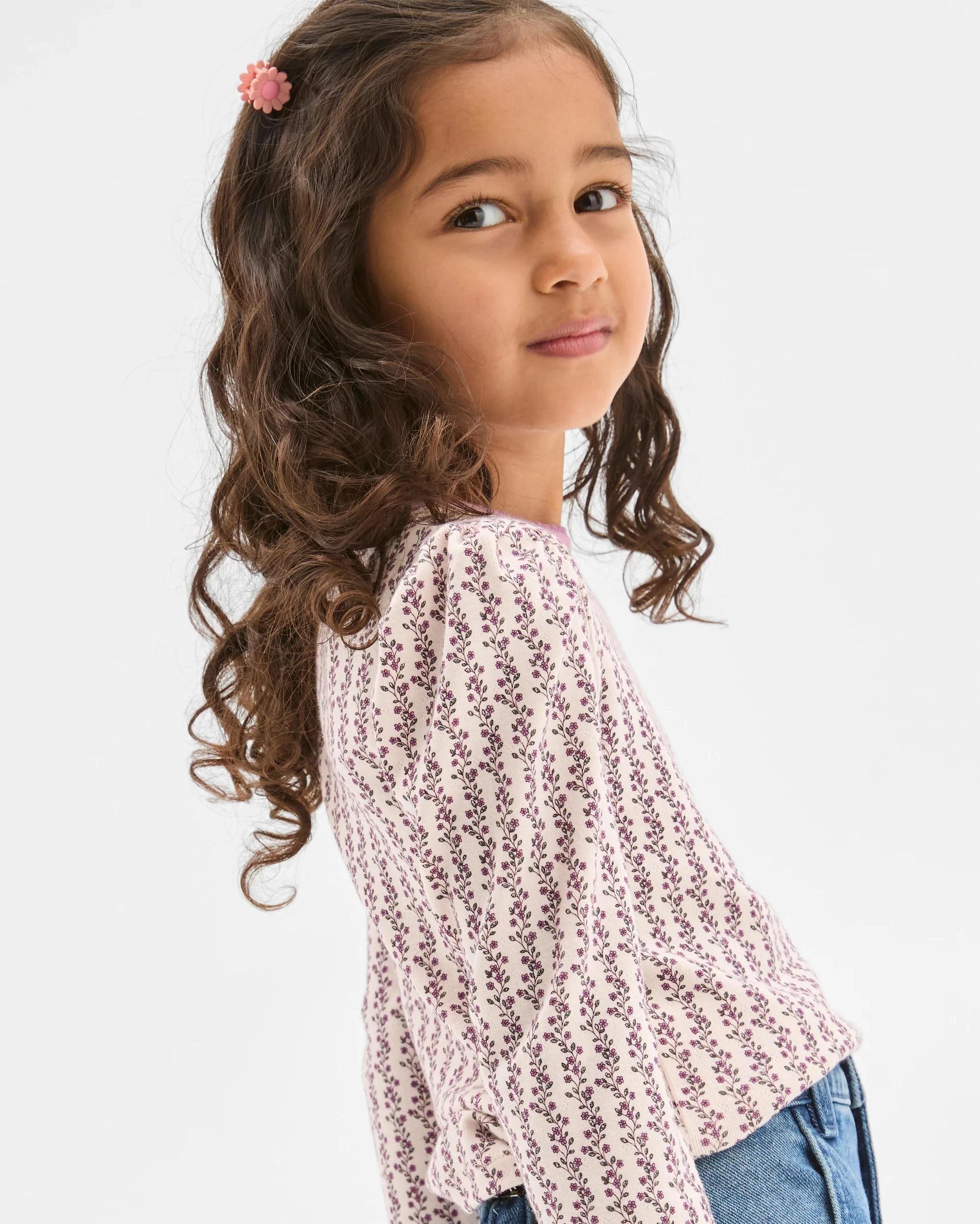 2 Target Kids Australian Cotton Long Sleeve Pointelle Top DITSY AOP, 2 of 6