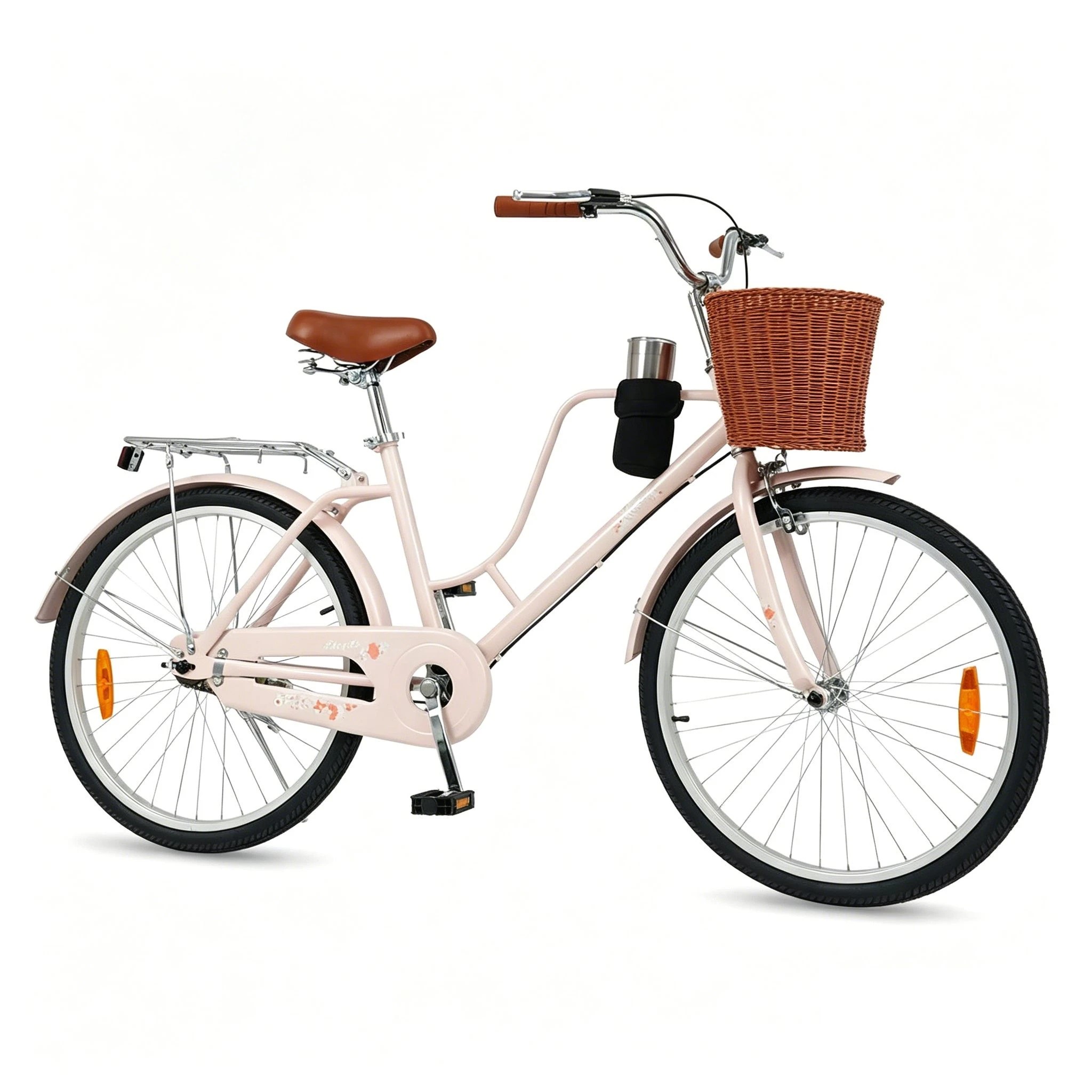 1 Costway 60cm Beach Cruiser Bike Adult Commuter Bicycle w/Adjustable Seat & Cup Holder - Pink, 1 of 3