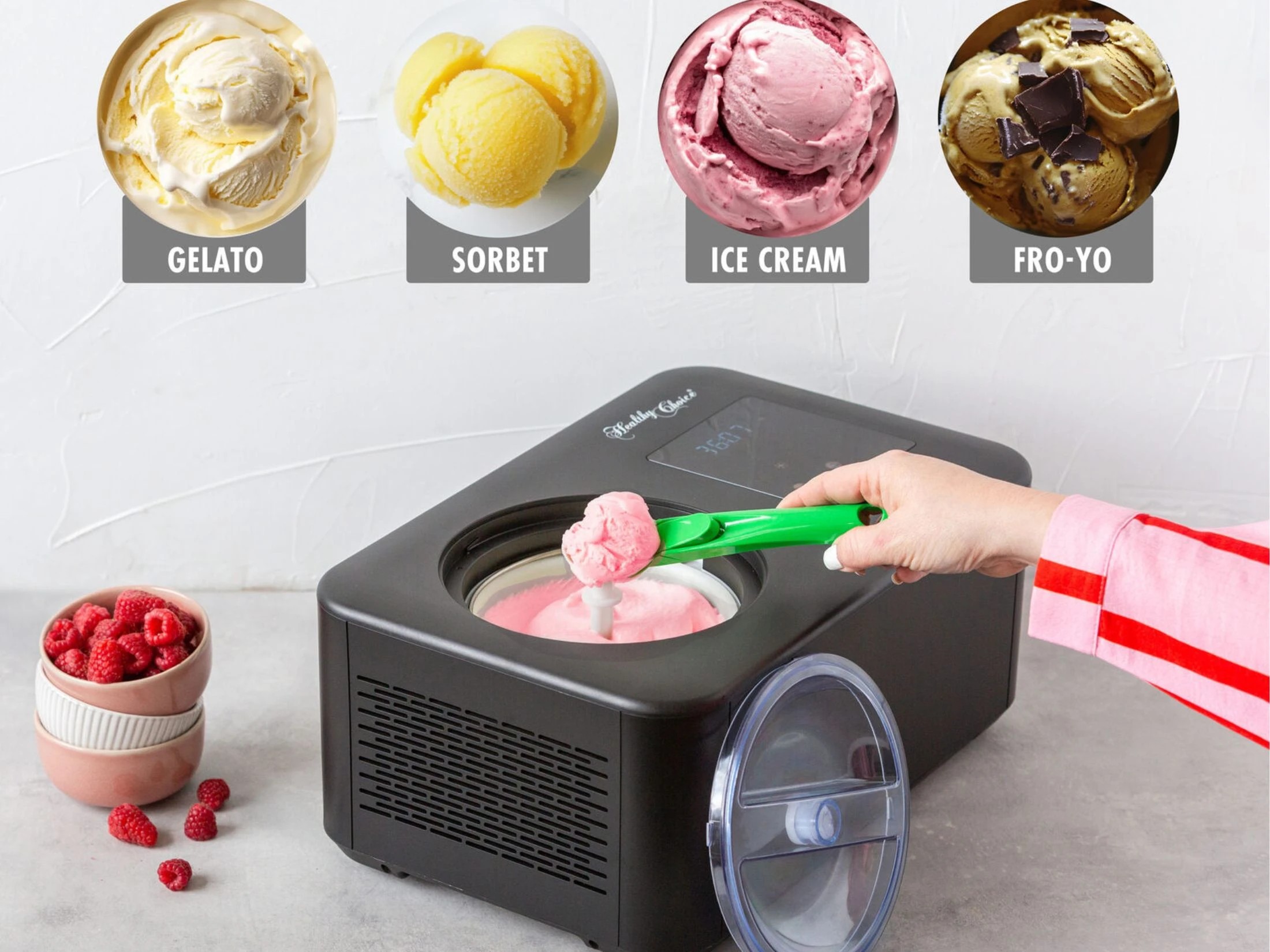 3 Healthy Choice 1.5L Portable Ice Cream and Soft Serve Maker with LED Touch Controls, Built-In Compressor & Accessories, 3 of 3