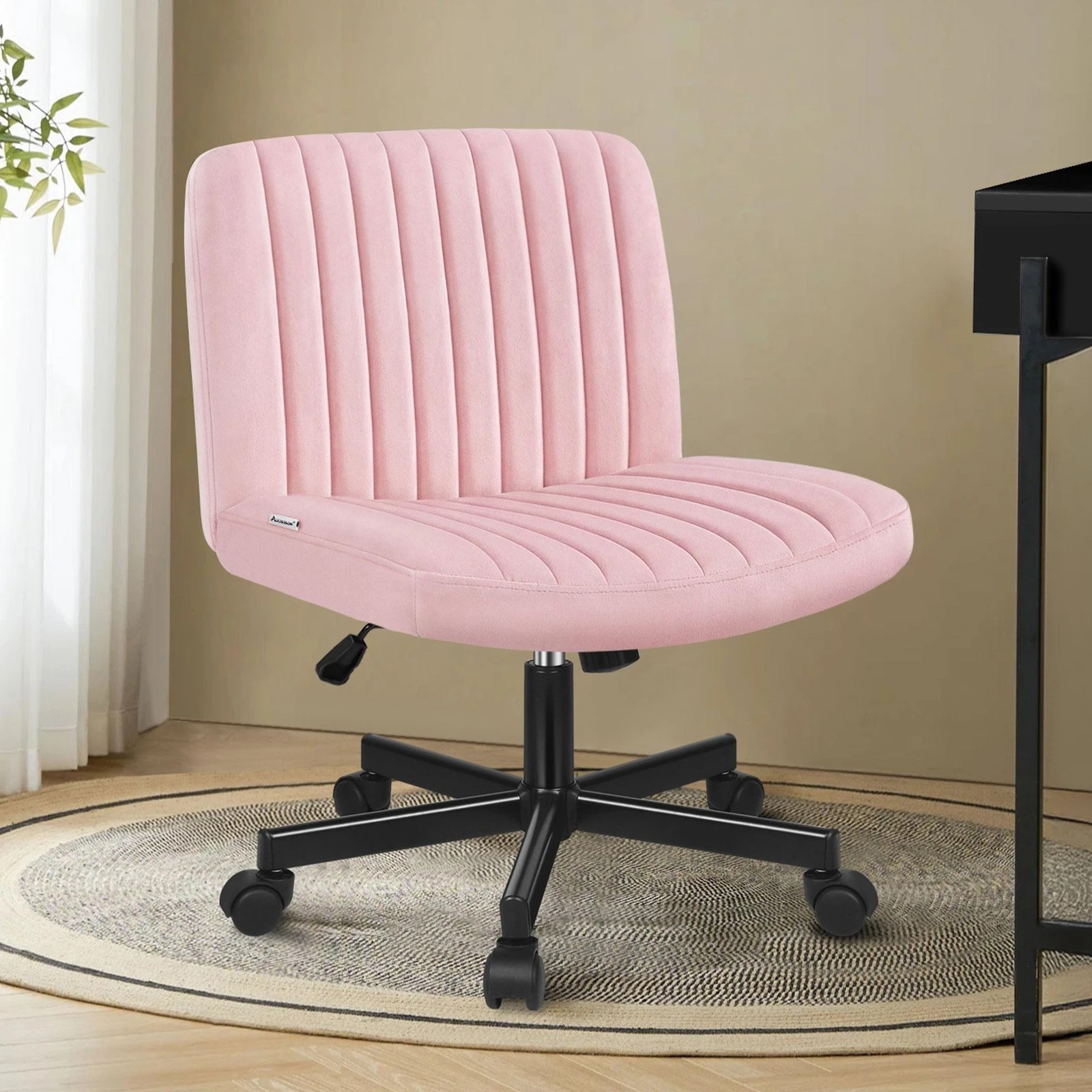 3 Alfordson Office Desk Chair Computer Armless Wide Seat Mid Back Velvet - Pink, 3 of 9