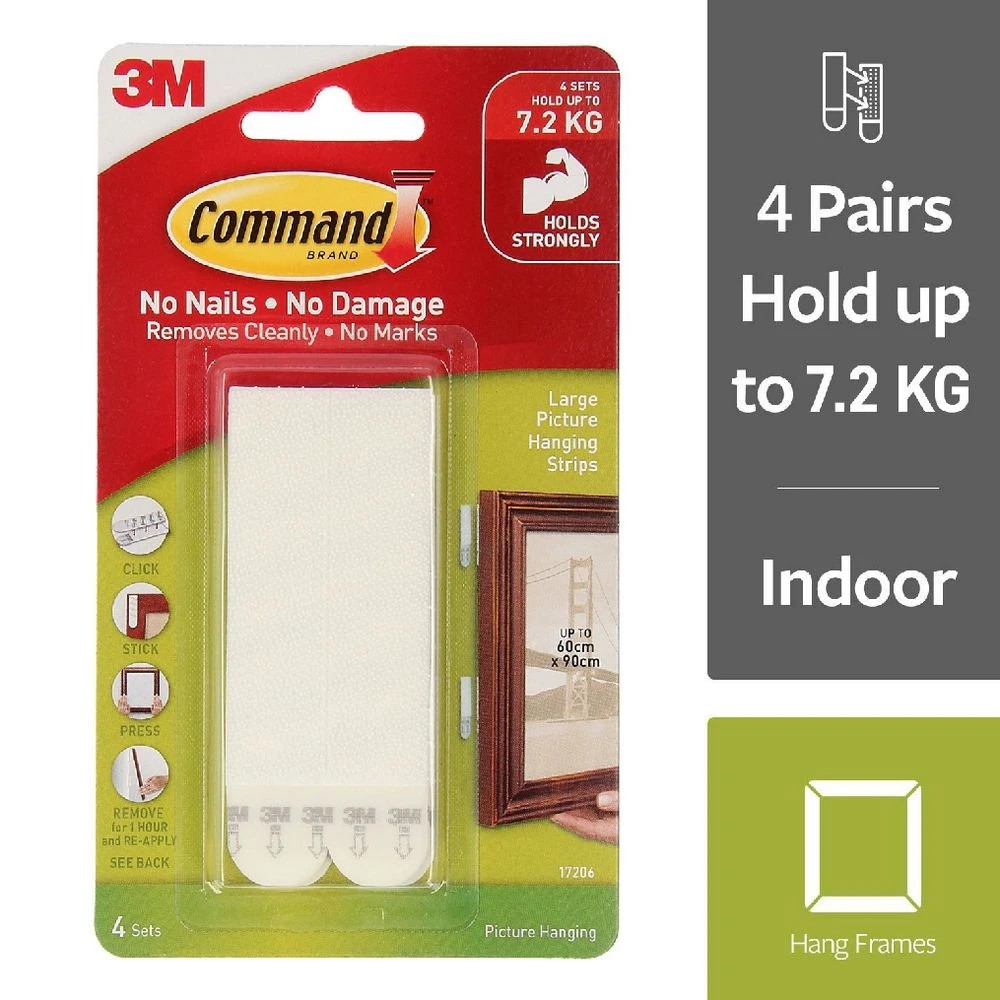 1 3M Command Large Picture Hanging Strip White 4 Pack, 1 of 8