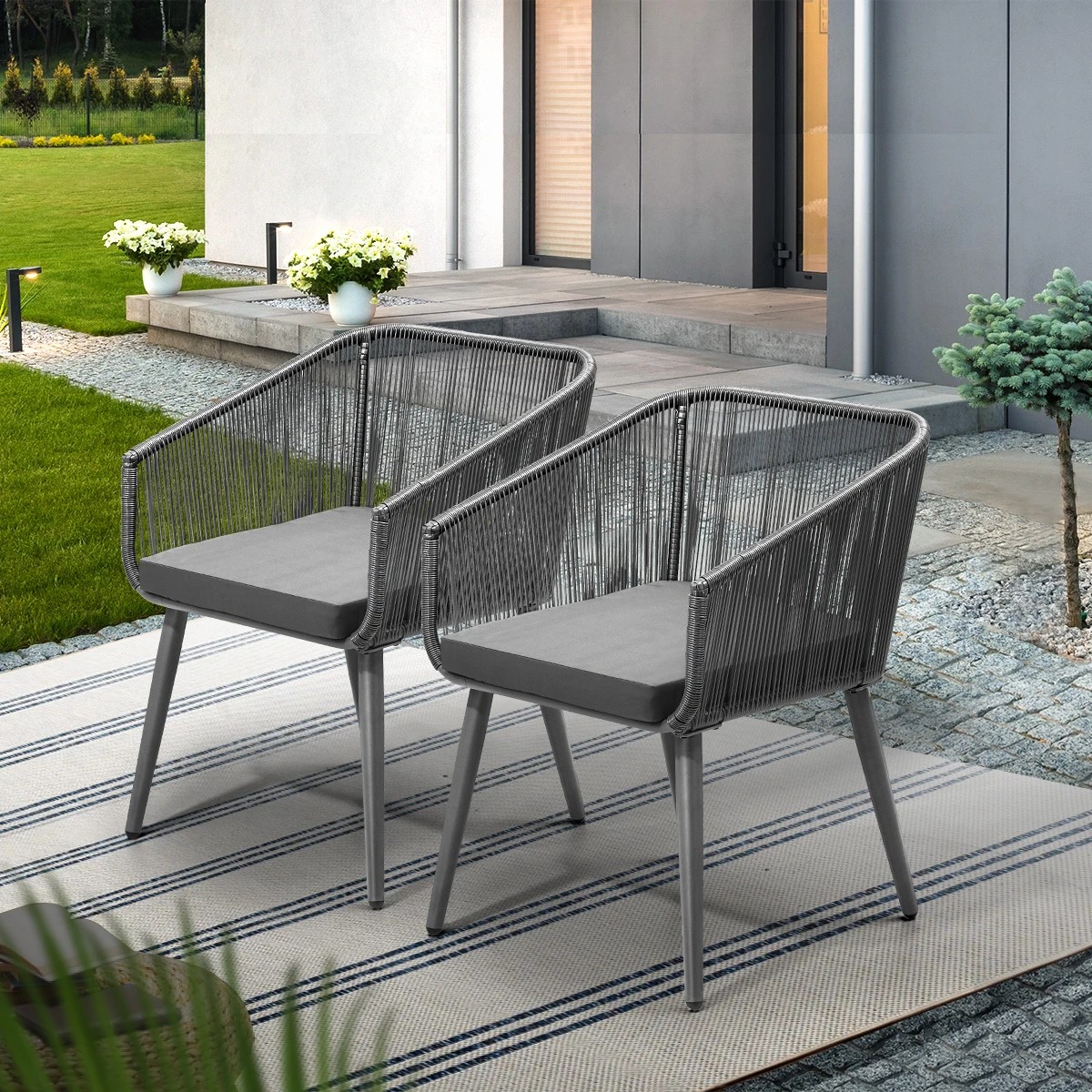 4 Livsip Outdoor Furniture Lounge Setting Chairs Set Of 2 Bistro Patio Garden Set - Grey, 4 of 9