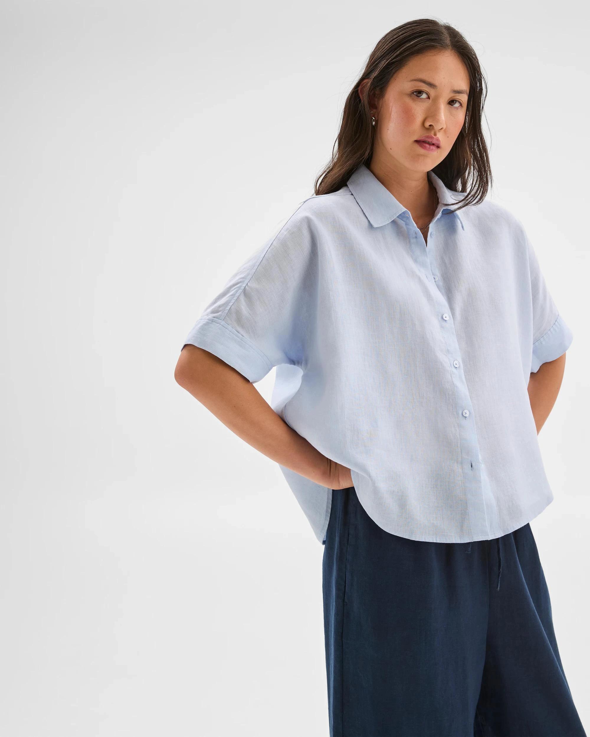 2 Target Woman European Linen Boxy Shirt SUMMER BLUE, 2 of 7